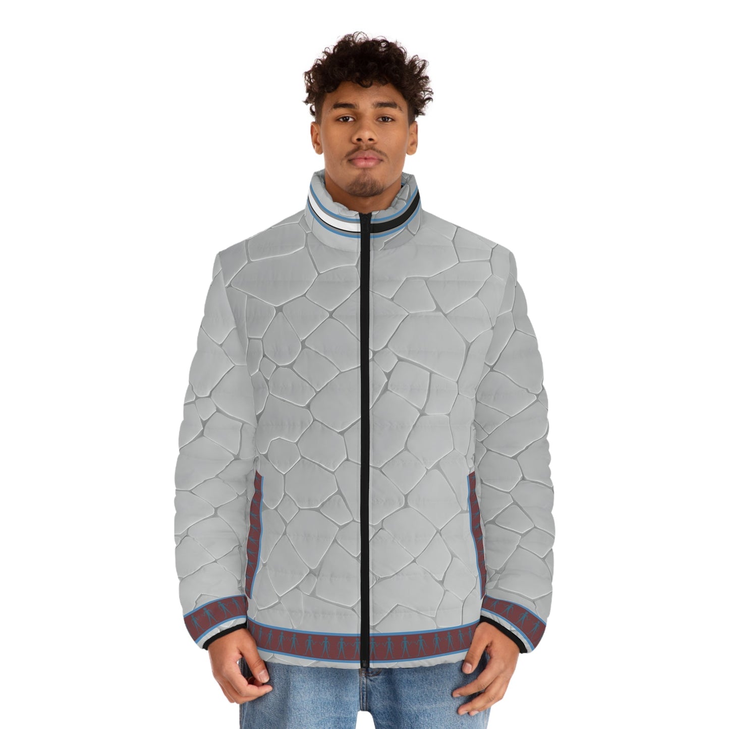 Puffer Jacket — Cracked Stone Texture All-Over Print