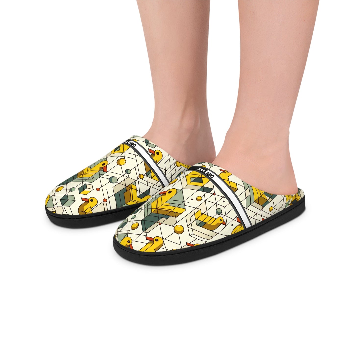 Patterned Indoor Slippers — Geometric Yellow Duck Print BakAbo Studio BKS bakabo.club