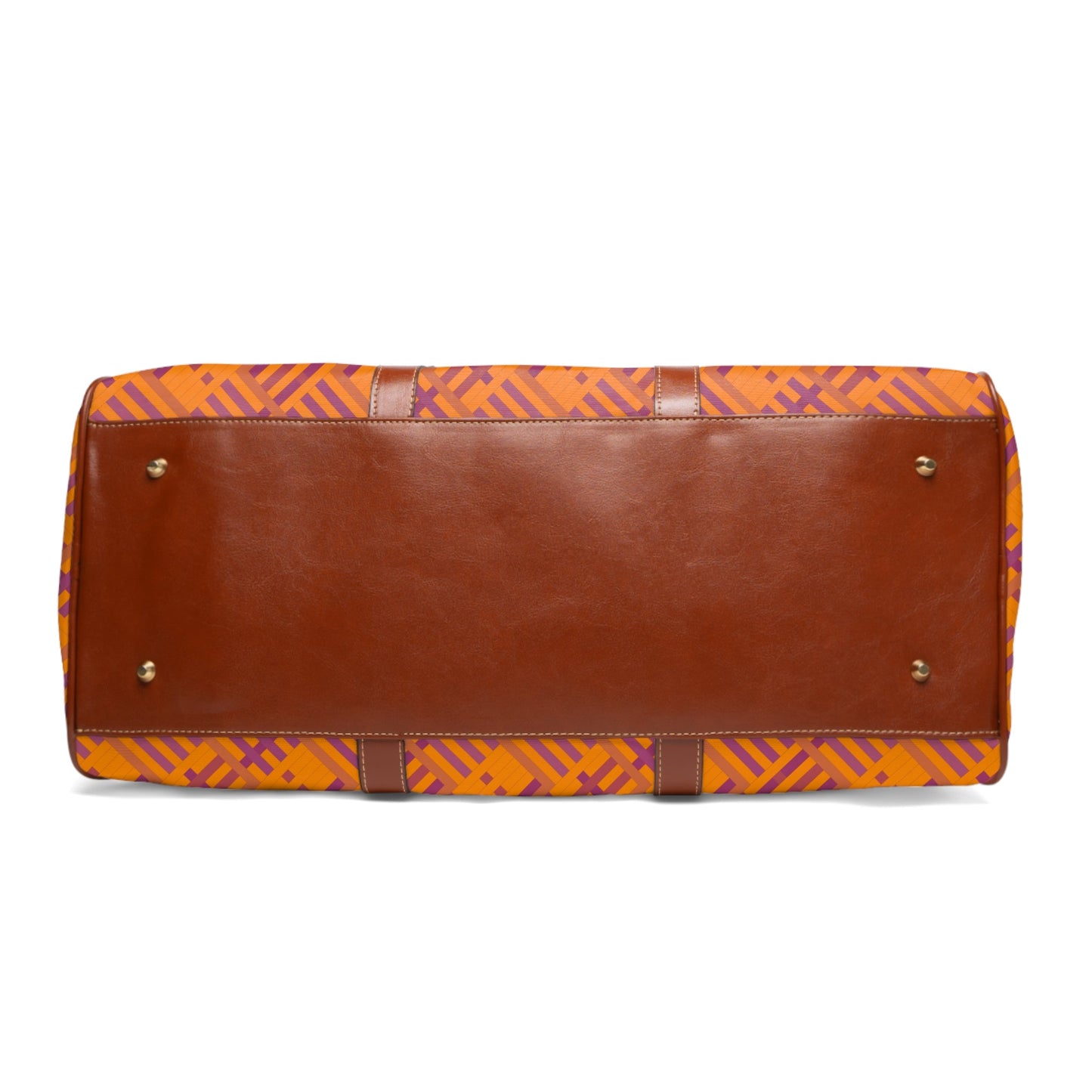 Waterproof Travel Bag - Orange Geometric Duffle with Gold Stick Figure Accent Printify bakabo.club