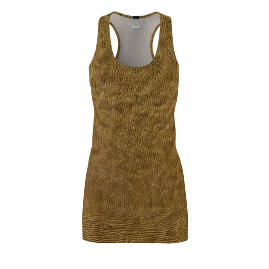 Golden Fur Texture Racerback Dress — Animal Print Summer Dress Printify bakabo.club