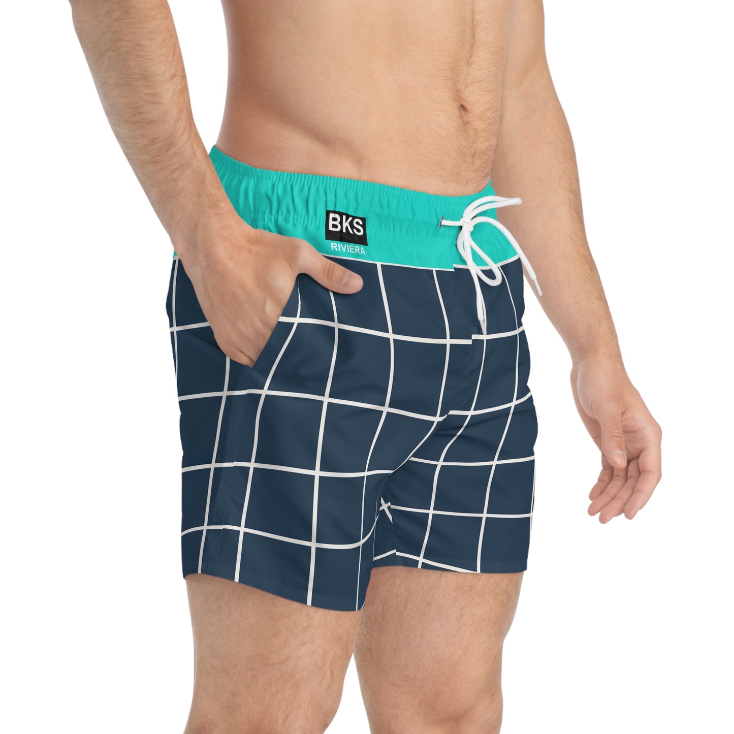 BKS Riviera Coast Grid Blue™ Swim Trunks