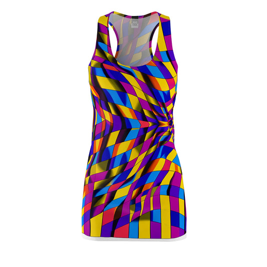 Racerback Dress — Vibrant Geometric Twist Print (All-Over) Printify bakabo.club