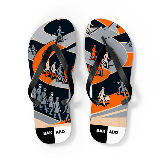 Abstract Walkers Flip Flops — Retro Geometric Beach Sandals Printify bakabo.club