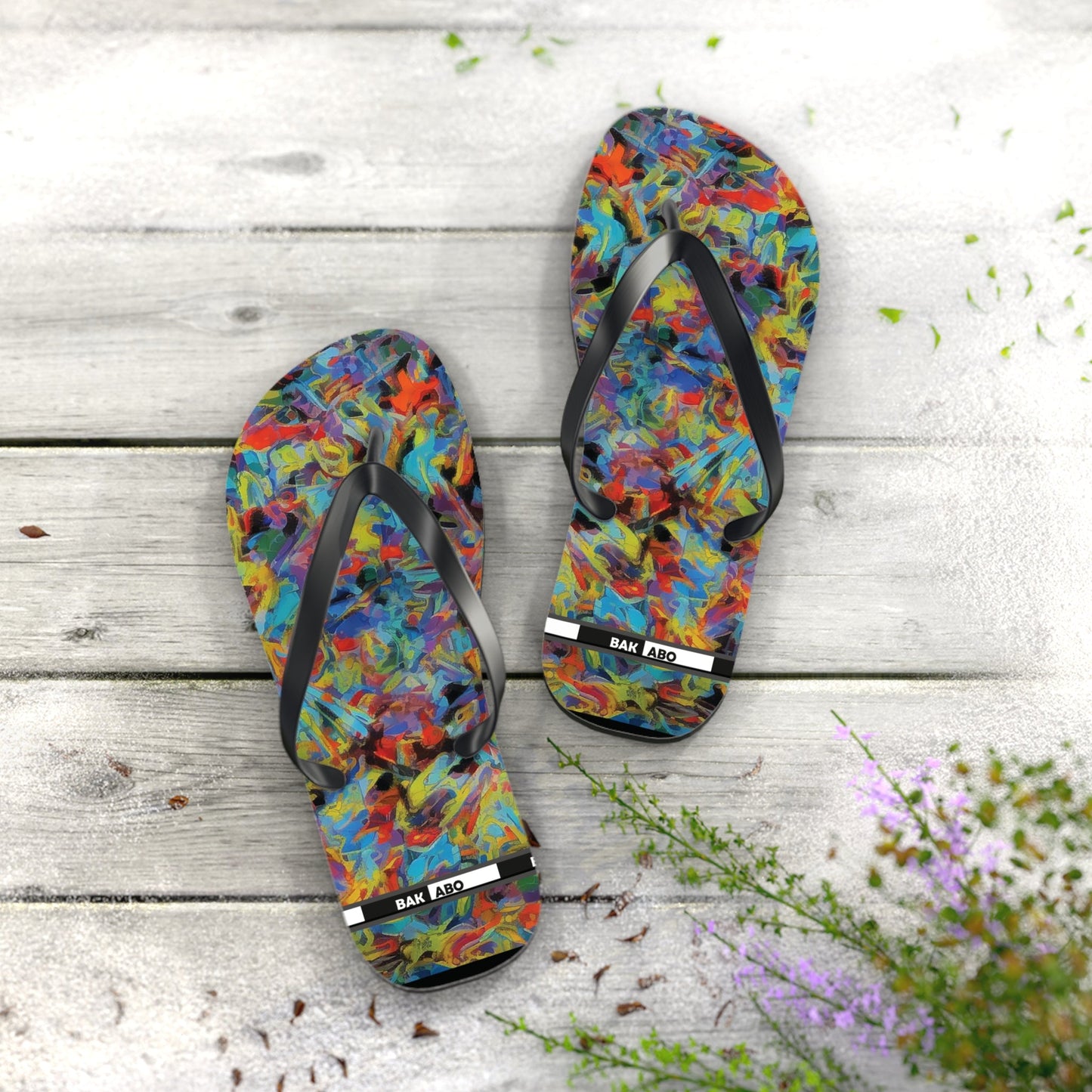 Color Splash Flip Flops — Vibrant Abstract Summer Sandals Printify bakabo.club