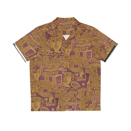 Abstract Retro Faces Hawaiian Shirt — Vintage Geometric AOP Men's Camp Shirt Printify bakabo.club