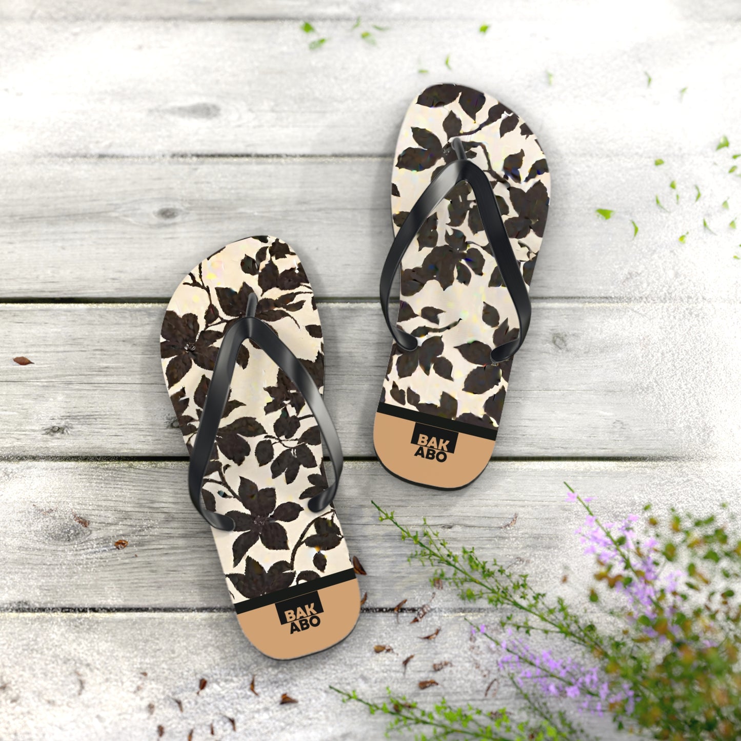 Monochrome Foliage (BKS)🖤Flip Flops - bakabo.club