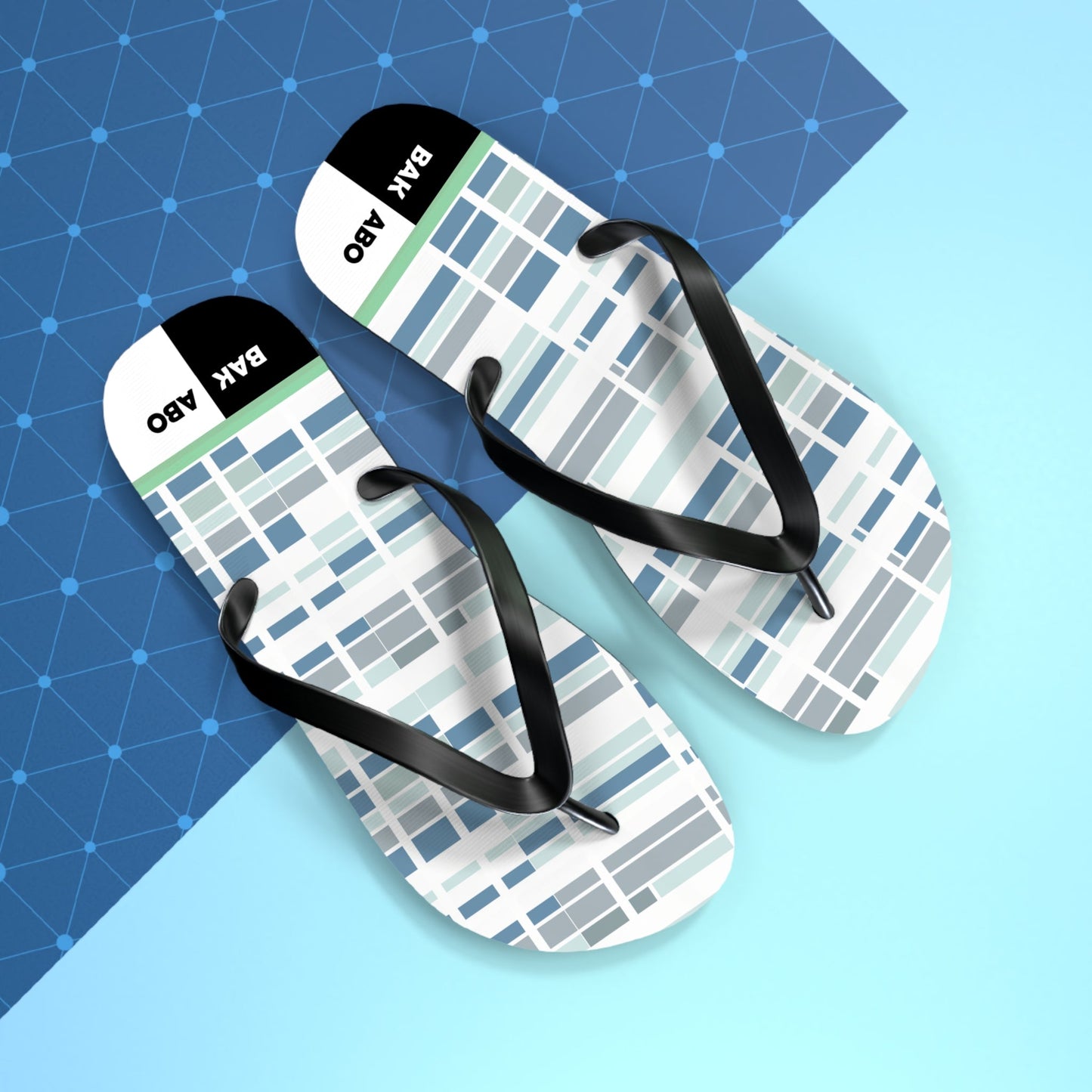 Plaid Blue Grid Flip Flops — Casual Beach Sandals with Modern Geometric Pattern Printify bakabo.club