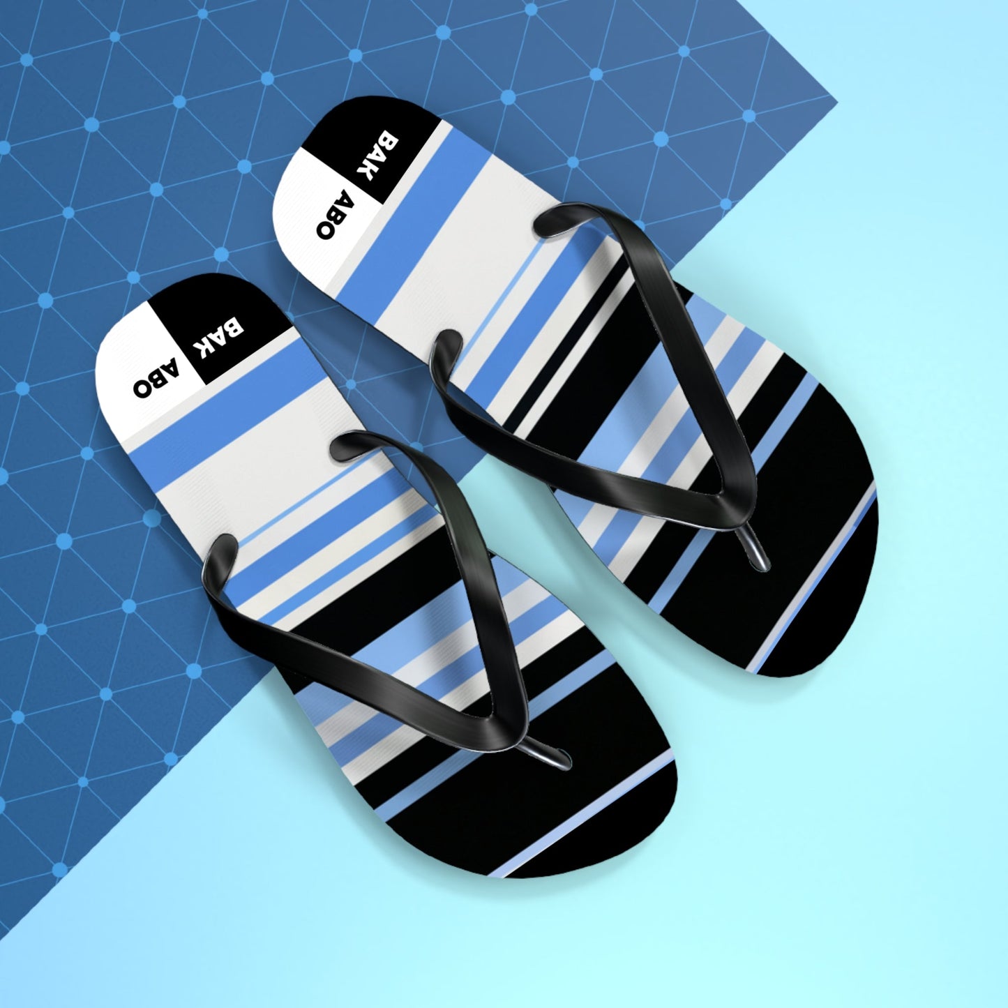 Striped Blue & Black Flip Flops – Lightweight Summer Beach Sandals Printify bakabo.club