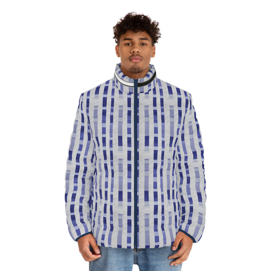 Blue Grid Stripe Puffer Jacket BakAbo Studio BKS bakabo.club