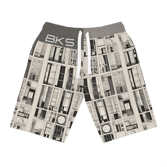 Athletic Shorts — Monochrome Architectural Grid Print (BKS) Printify bakabo.club