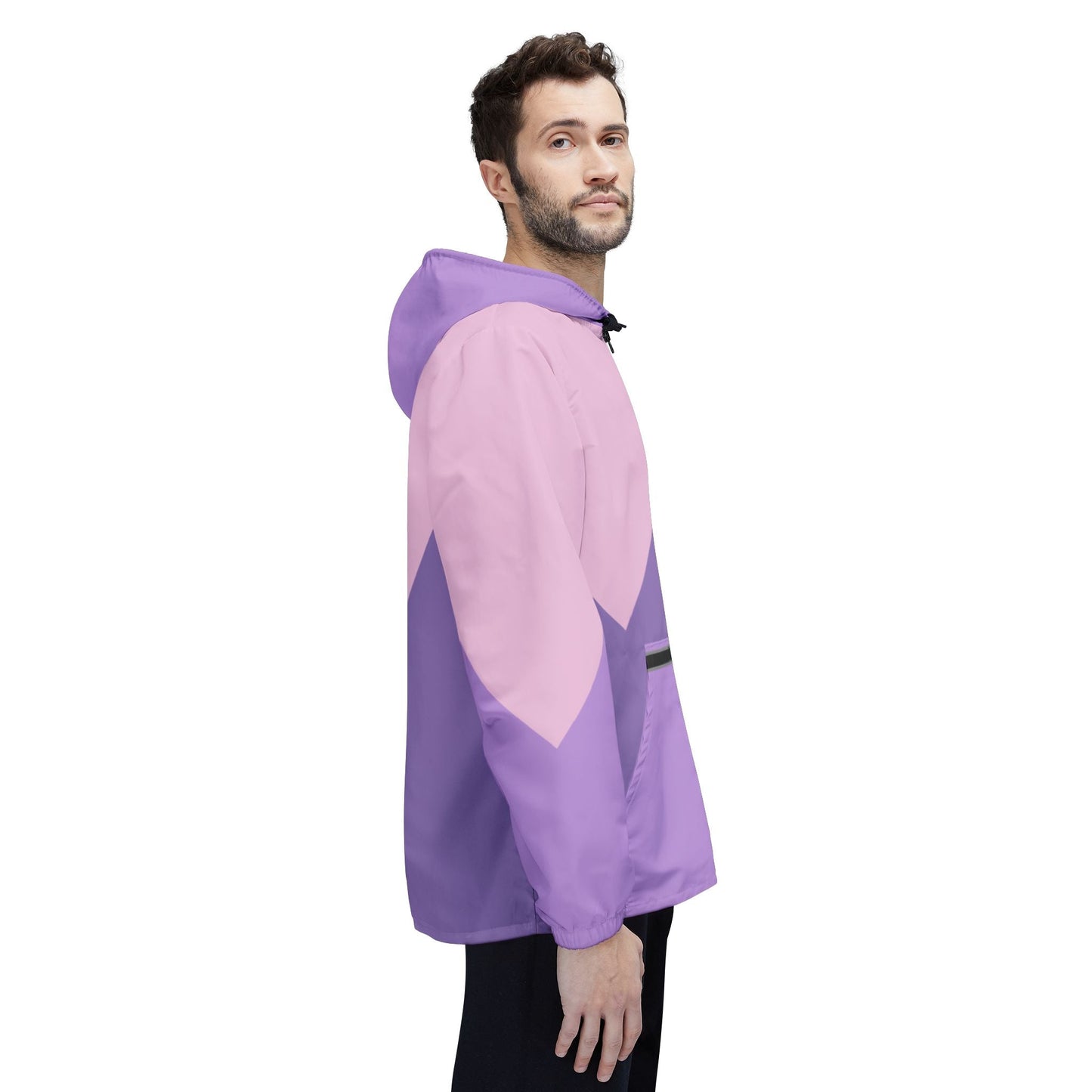 Pastel Chevron Windbreaker Jacket — Pink & Lavender Colorblock Hooded Jacket Printify bakabo.club