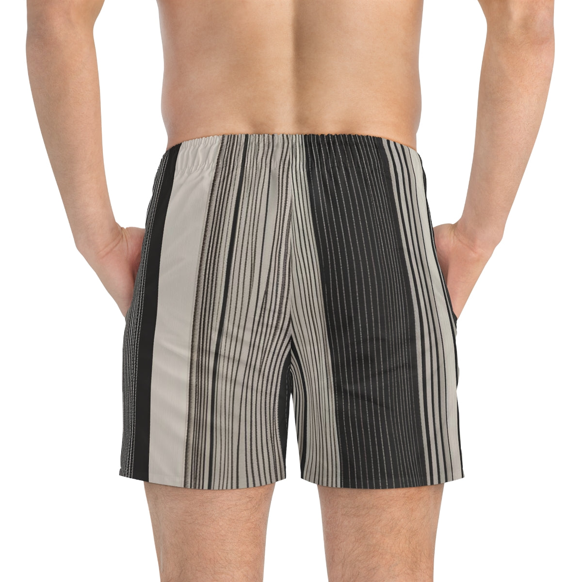 BKS Hours Striped Neutral Swim Trunks - back-person
