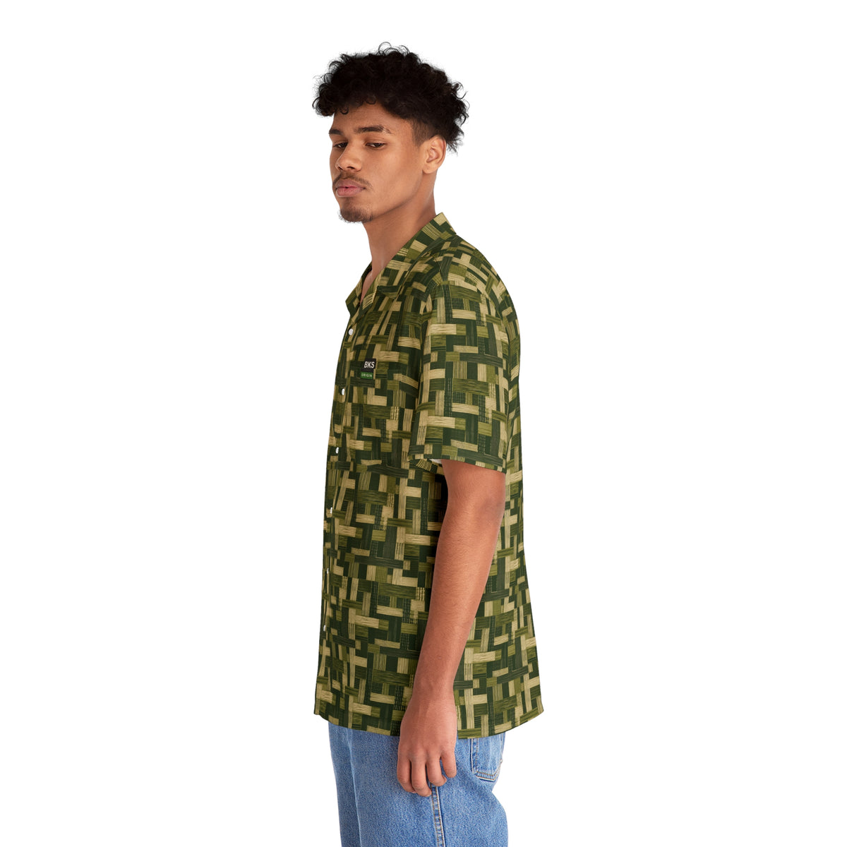 BKS Origin Pelican™ Hawaiian Shirt — worn, left side
