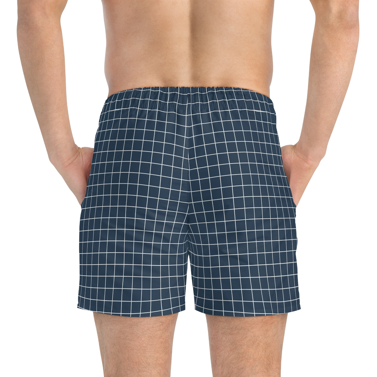 BKS Riviera Coast Grid Blue Swim Trunks - back-person