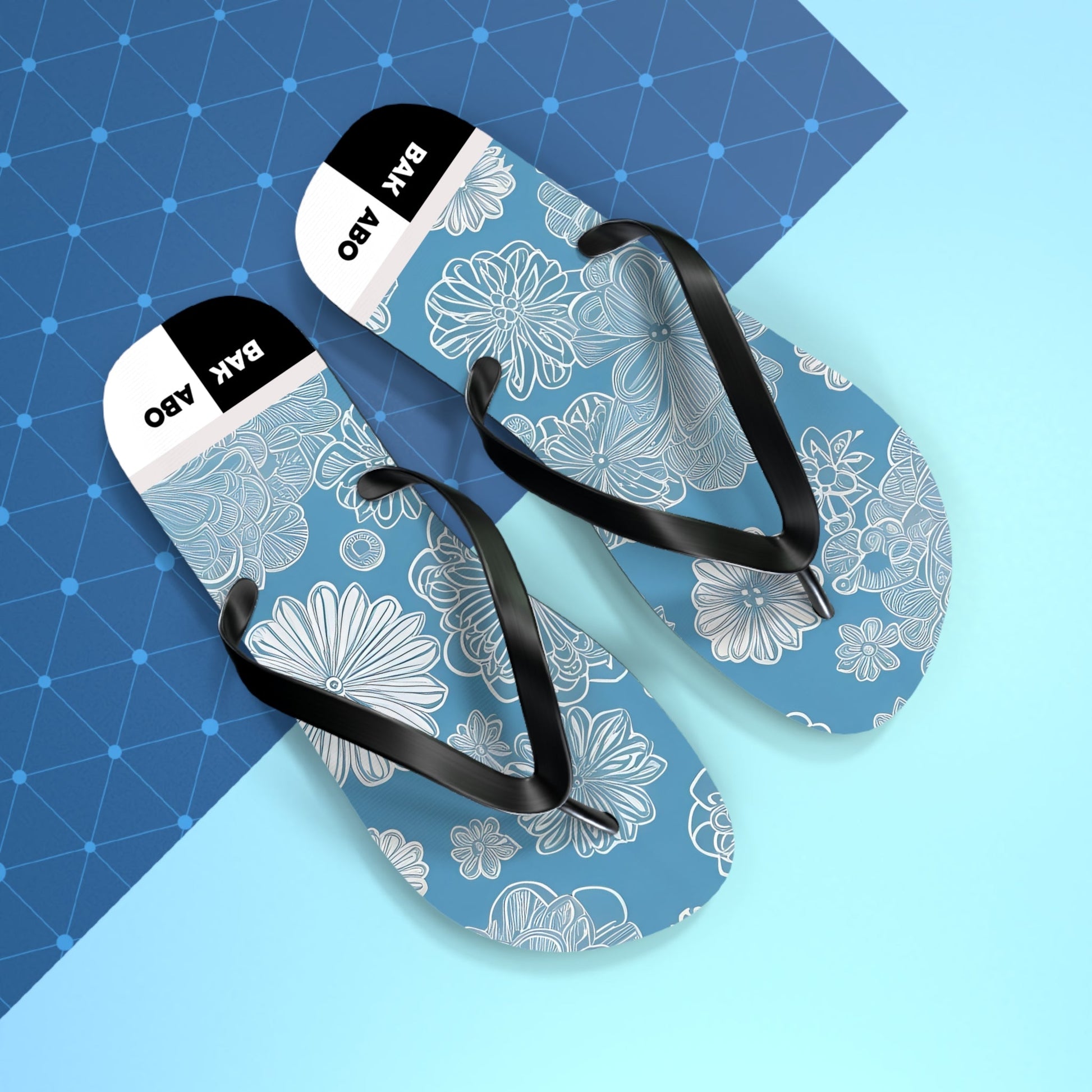 Blue Floral Flip Flops – Lightweight Summer Beach Sandals with White Daisy Pattern Printify bakabo.club