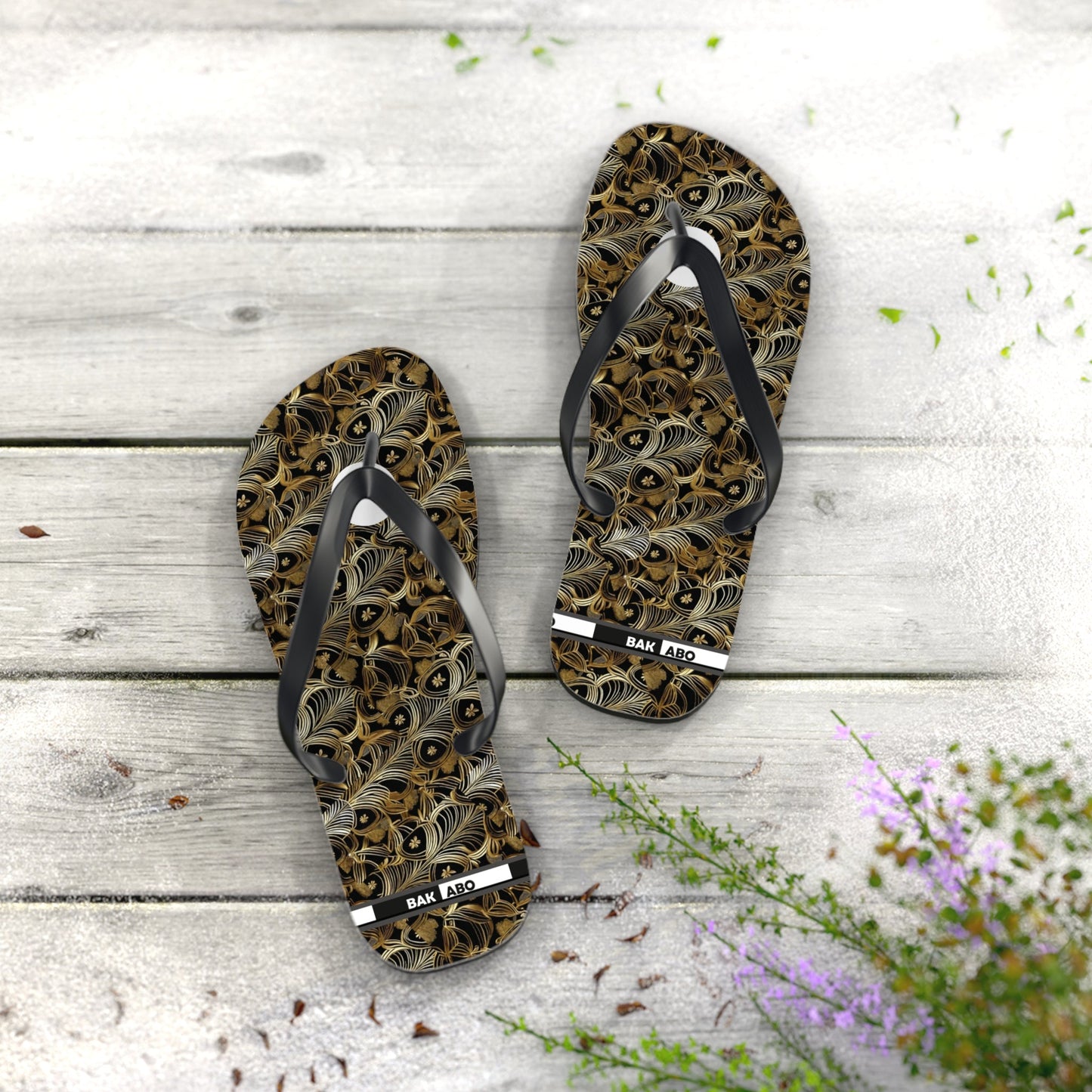 Peacock Feather Pattern Flip Flops — Tropical Beach Sandals with Elegant Feather Design Printify bakabo.club