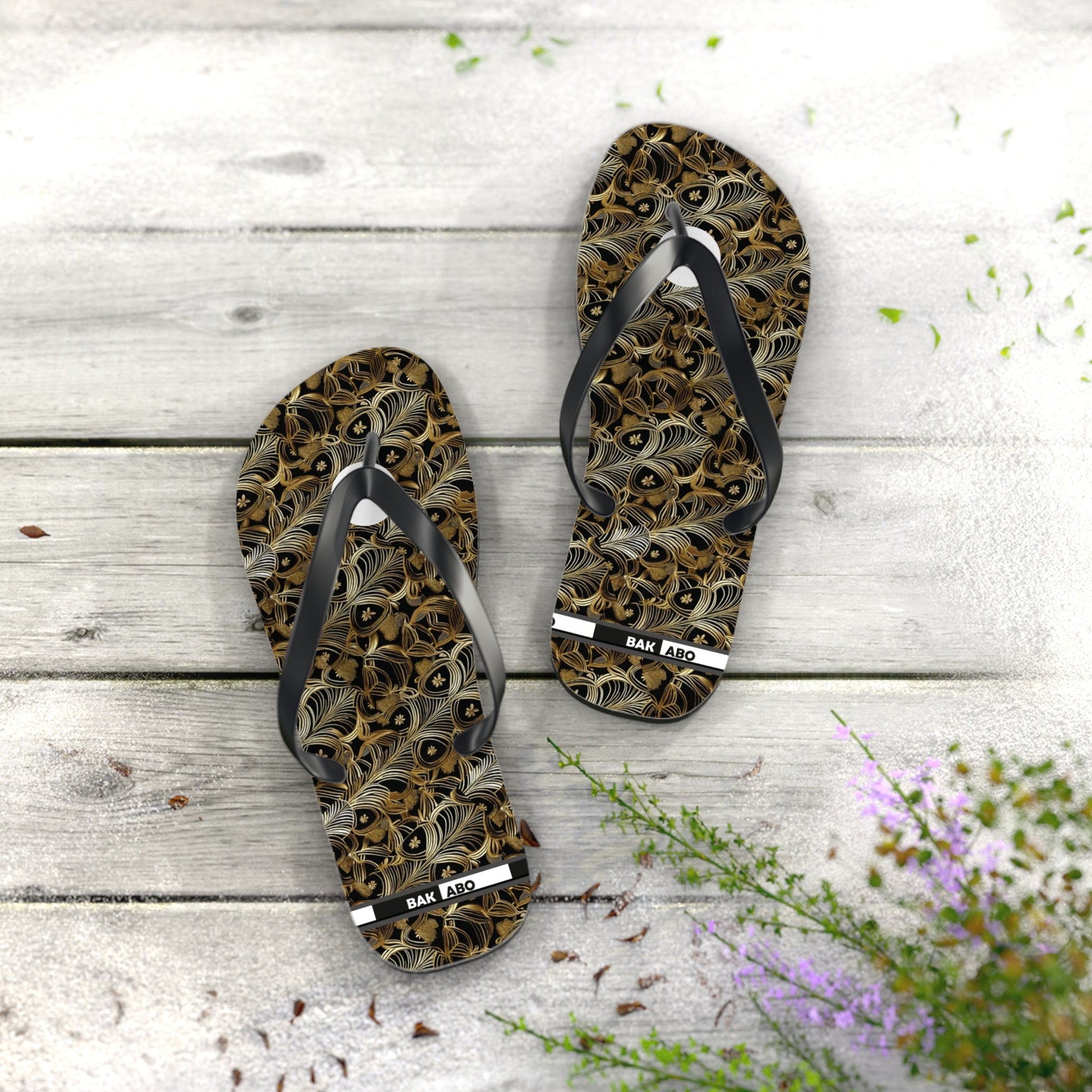 Peacock Feather Pattern Flip Flops — Tropical Beach Sandals with Elegant Feather Design Printify bakabo.club