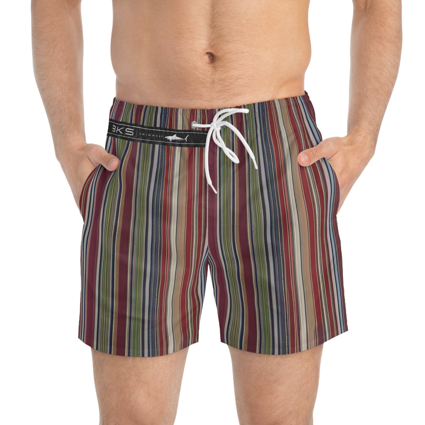 Men's Striped Multicolor Swim Trunks — Retro Beach Shorts Printify bakabo.club