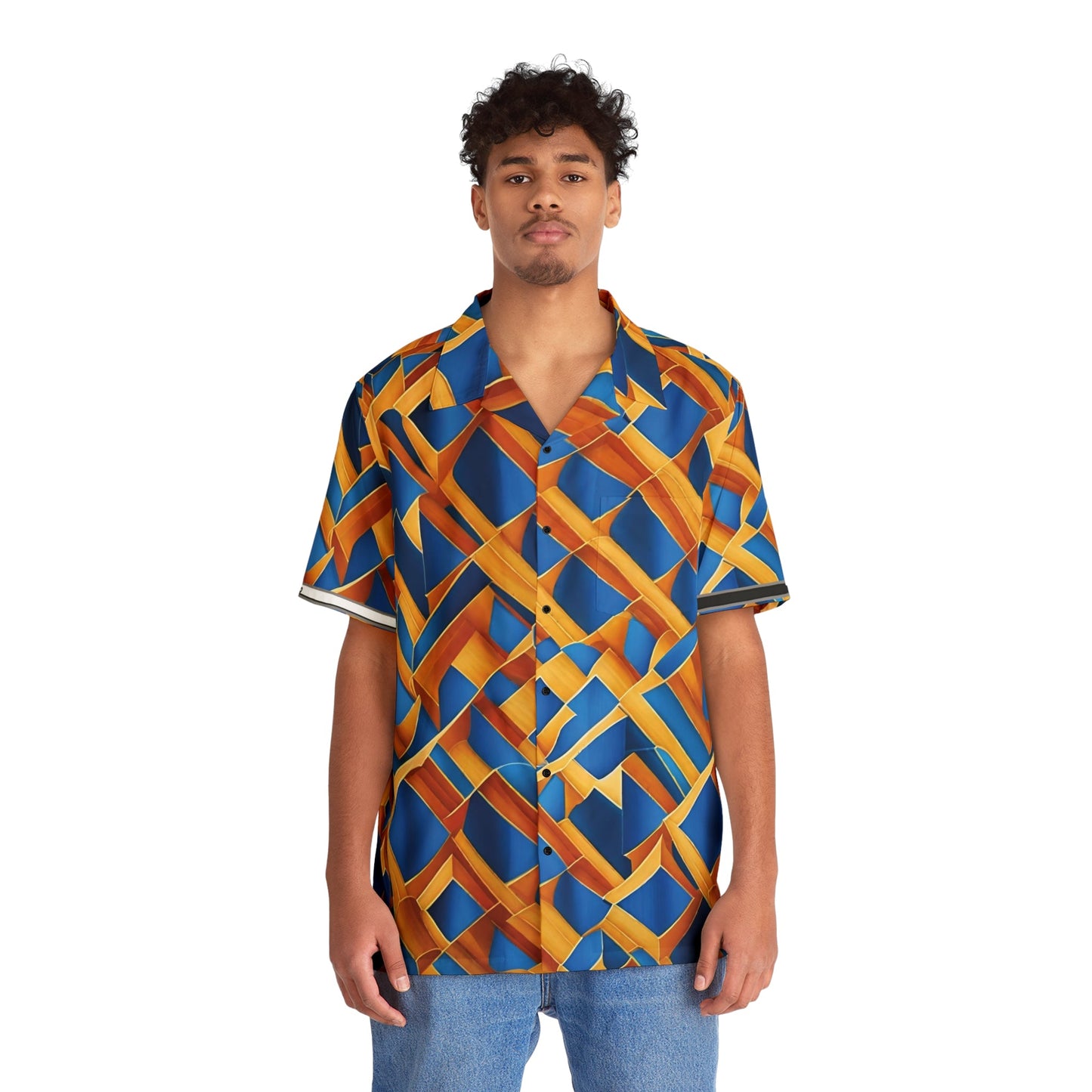 Men's Geometric Blue & Orange Hawaiian Shirt — Tropical Abstract AOP Printify bakabo.club