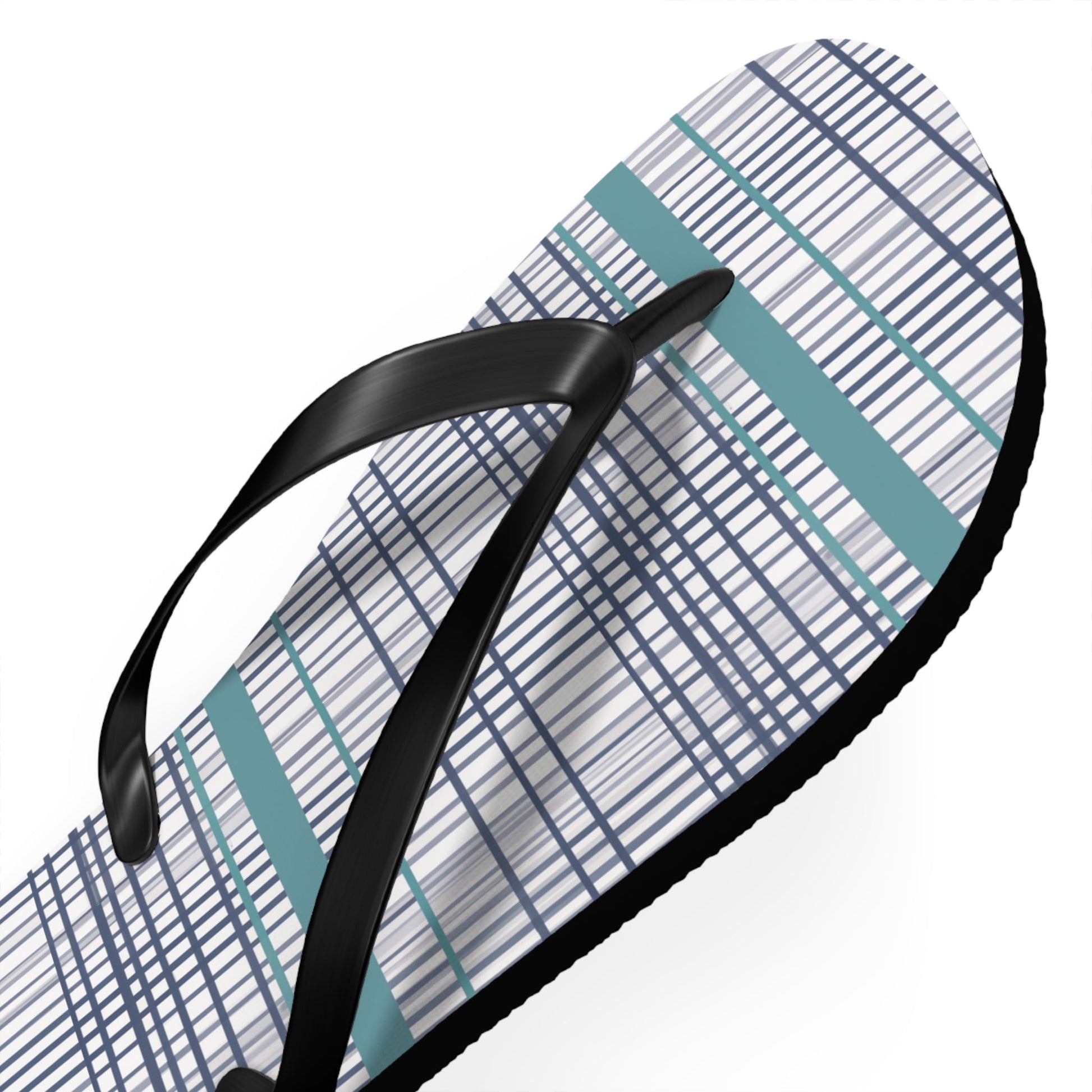 Plaid Teal Stripe Flip Flops — Casual Beach & Everyday Sandals Printify bakabo.club