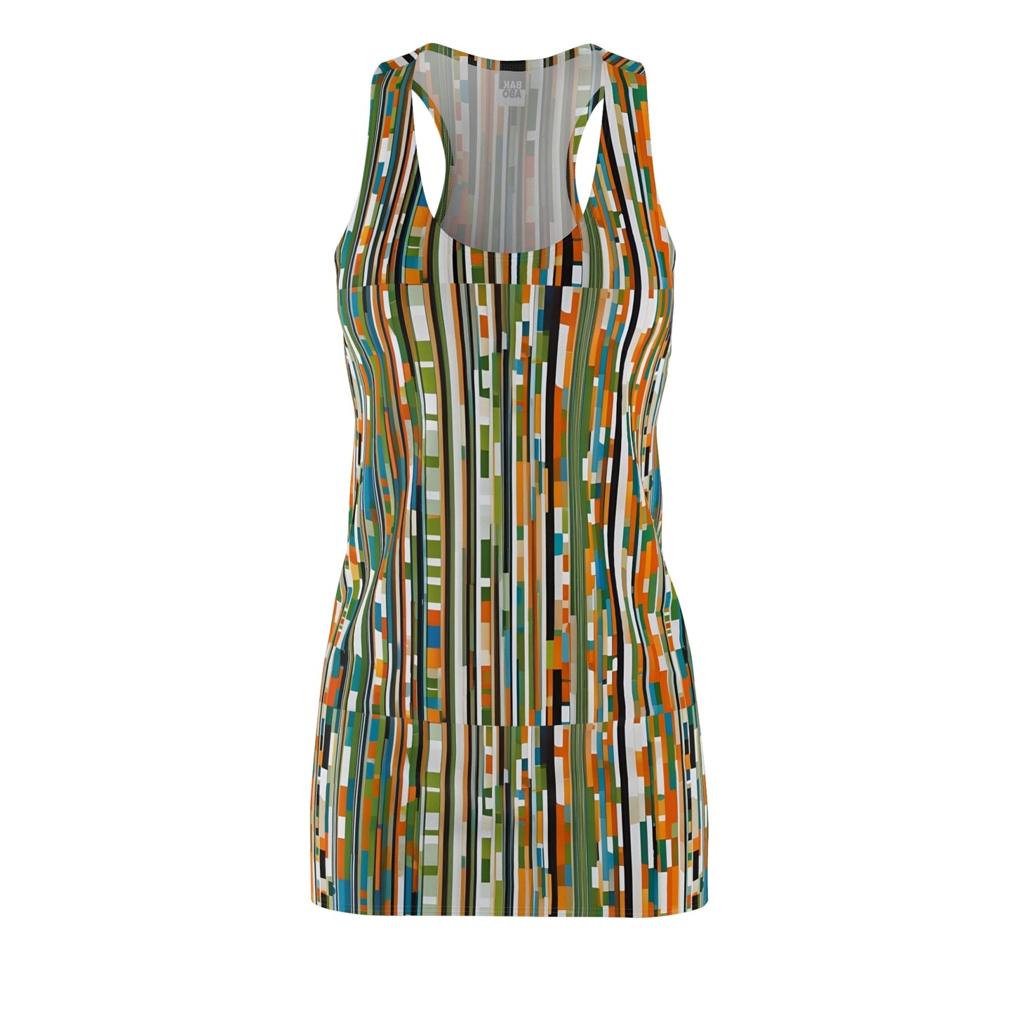 Abstract Striped Racerback Dress — Retro Olive & Orange Geometric Print Printify bakabo.club