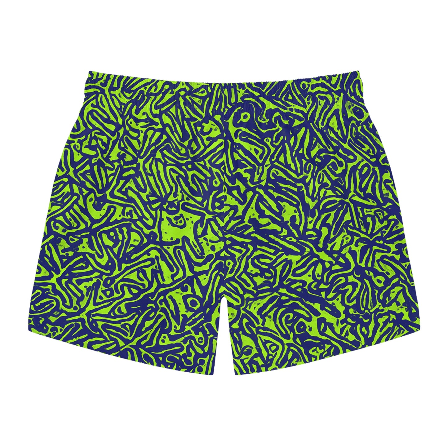 Neon Coral Reef Swim Trunks — Green & Navy All-Over Print Printify bakabo.club