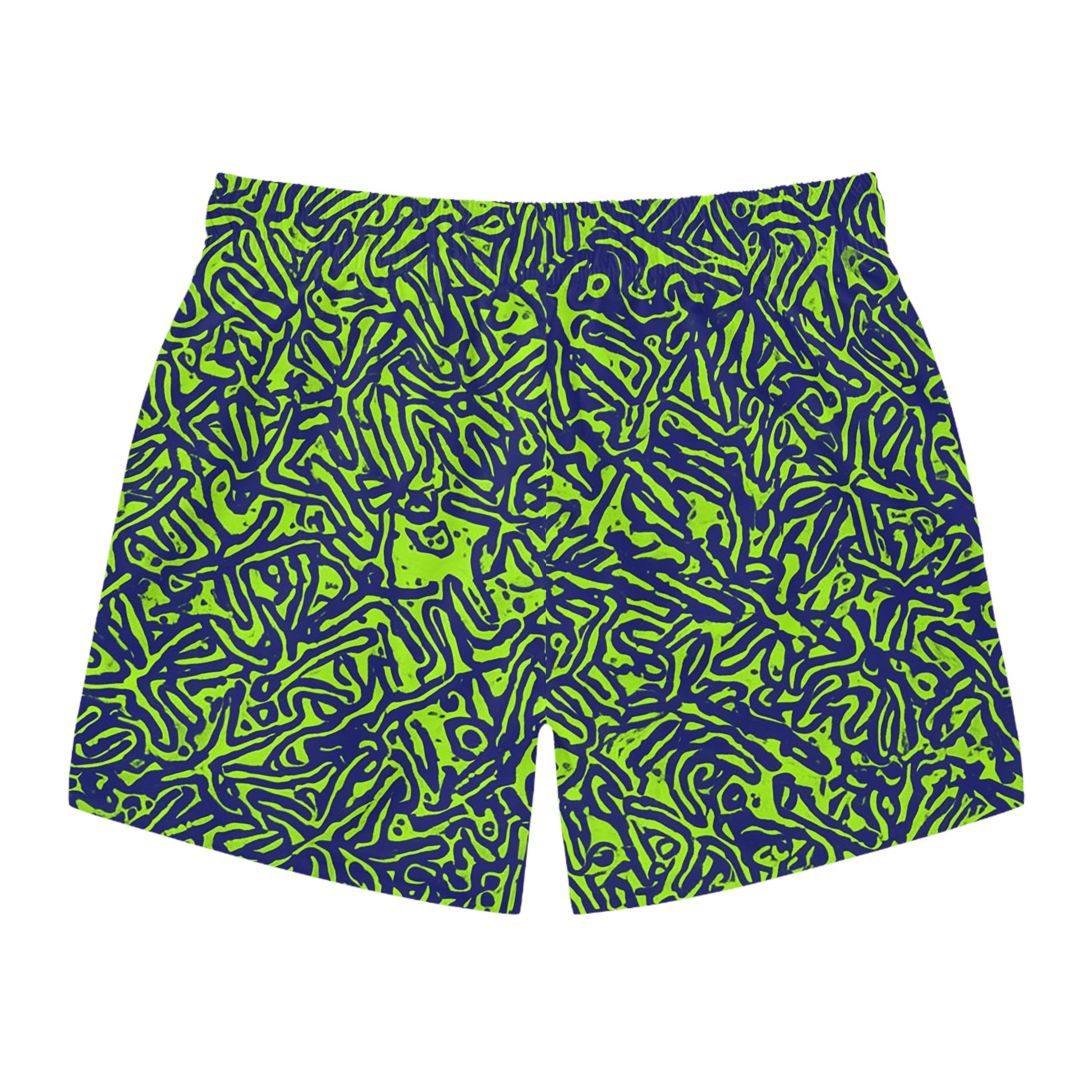 Neon Coral Reef Swim Trunks — Green & Navy All-Over Print Printify bakabo.club