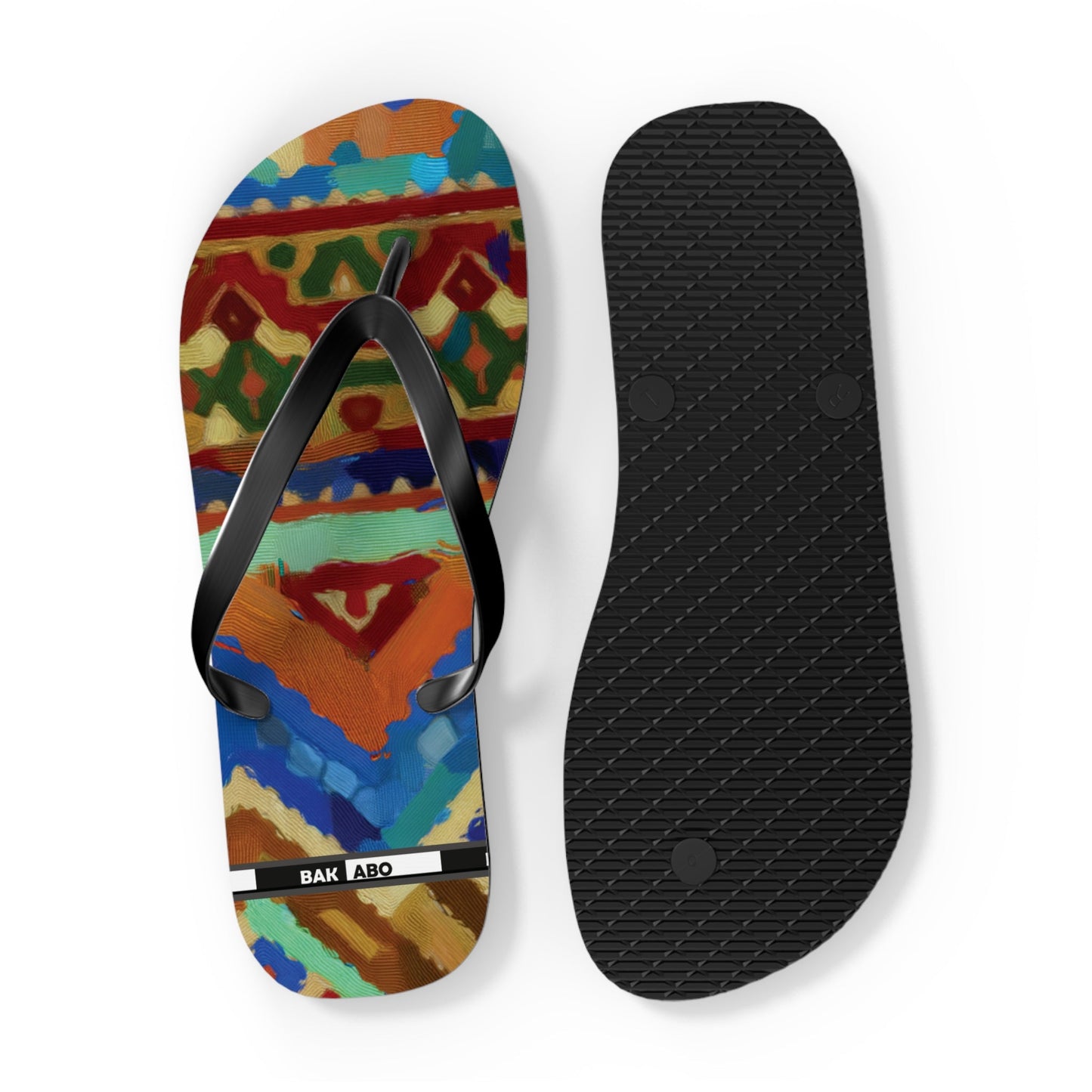 Colorful Tribal Pattern Flip Flops – Bold Aztec-Inspired Beach Sandals Printify bakabo.club