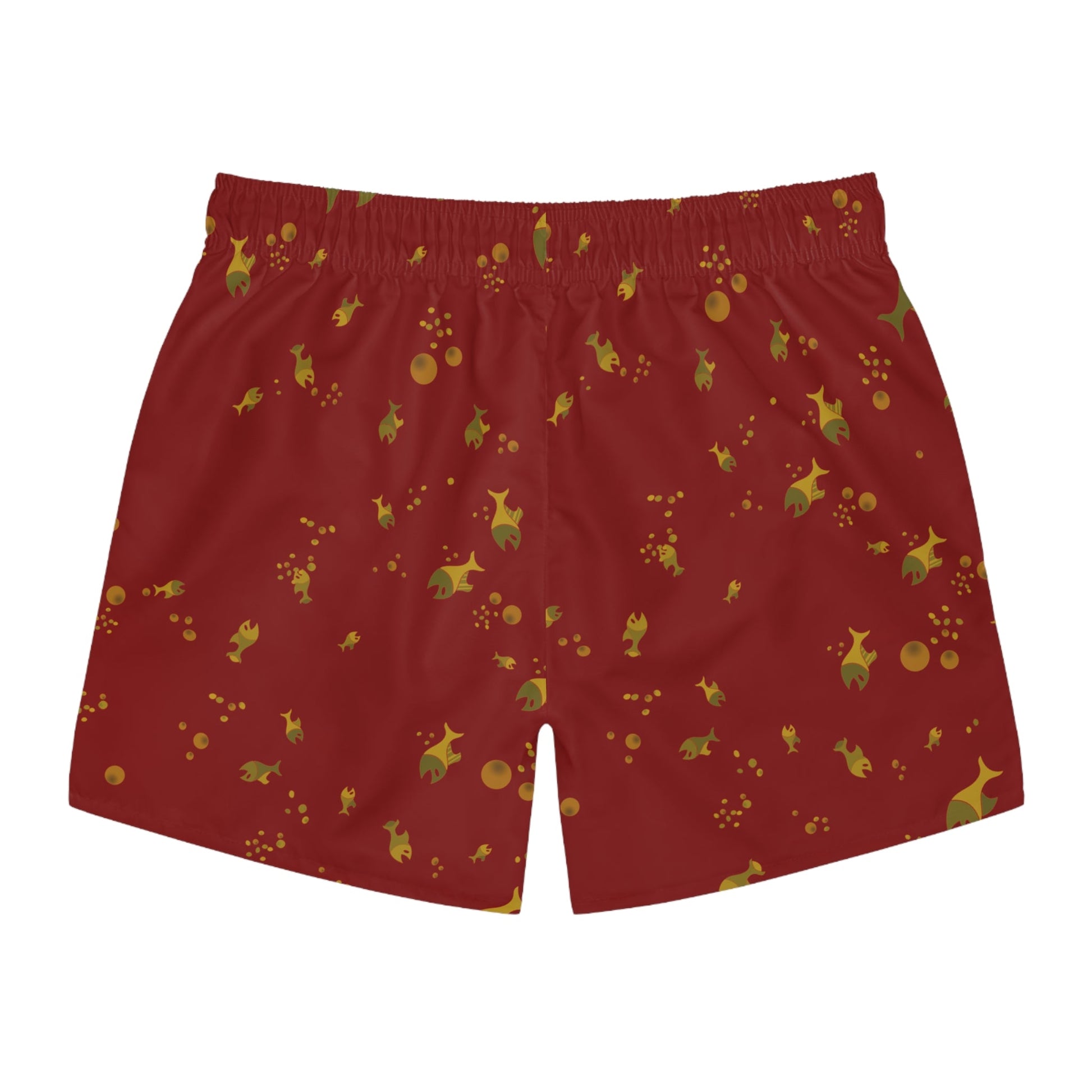 Goldfish Pattern Swim Trunks — Red All-Over-Print Men's Swim Shorts Printify bakabo.club