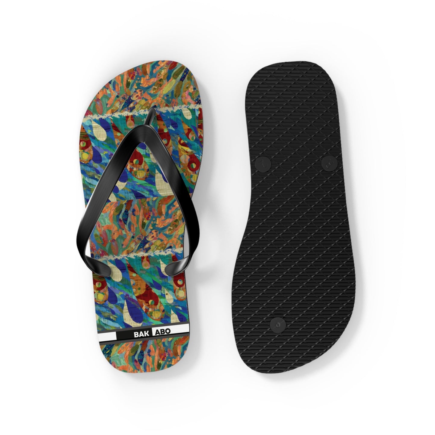 Tropical Abstract Flip Flops — Colorful Beach Sandal with Vibrant Wave Pattern Printify bakabo.club