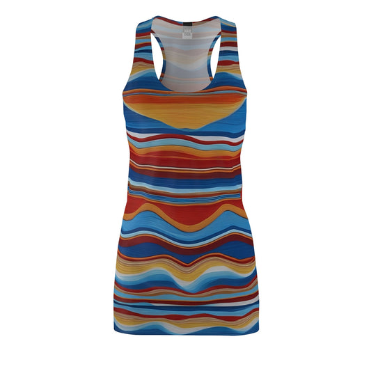 Wavy Sunset Racerback Dress – Colorful Striped AOP Summer Dress Printify bakabo.club