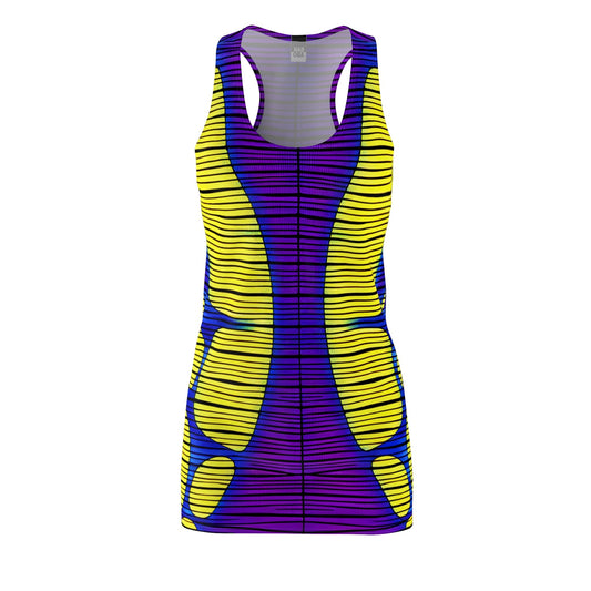 Racerback Dress — Bold Abstract Purple & Yellow Striped Bodycon