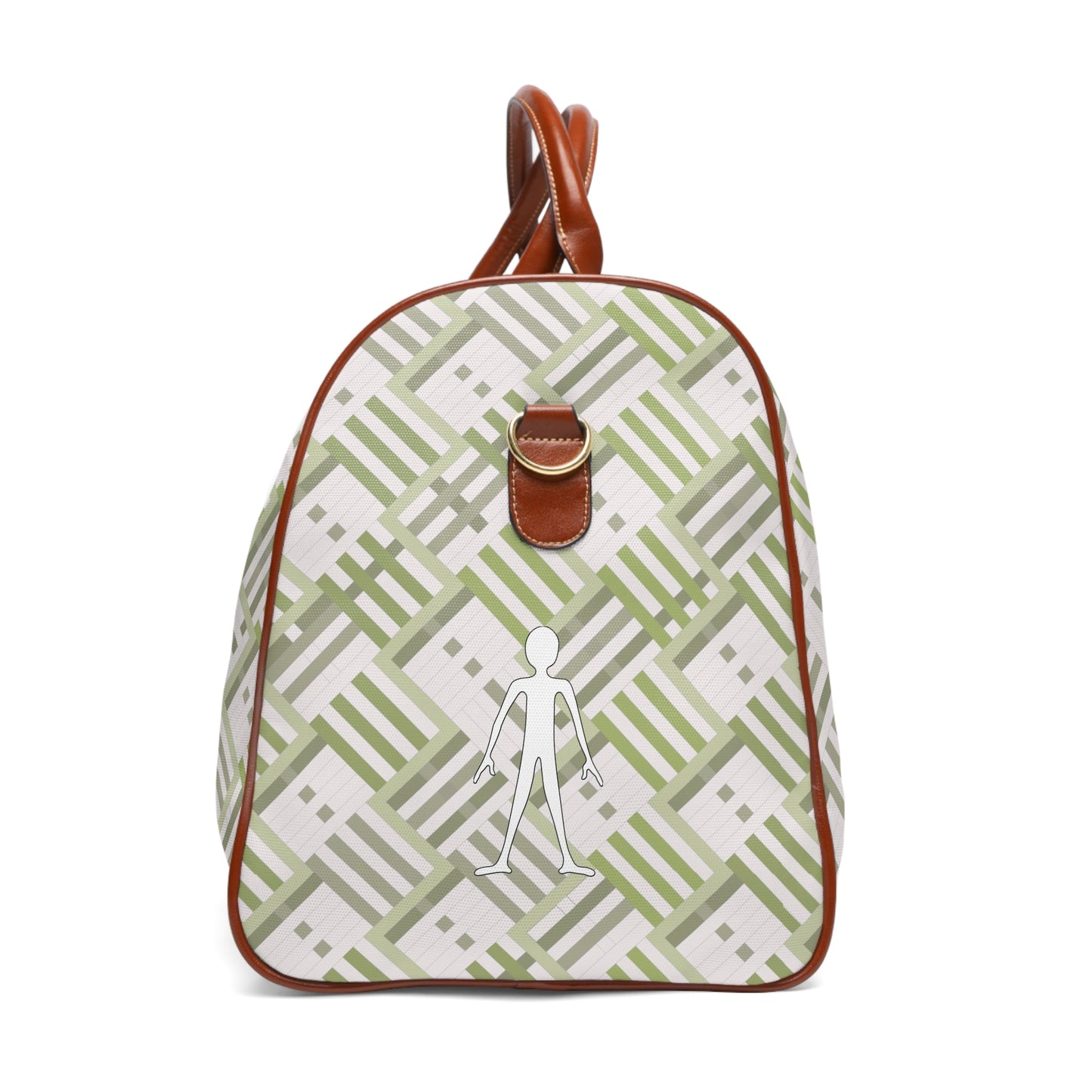 Waterproof Travel Bag – Olive Geometric Weekender Duffle with White Walker Icon Printify bakabo.club