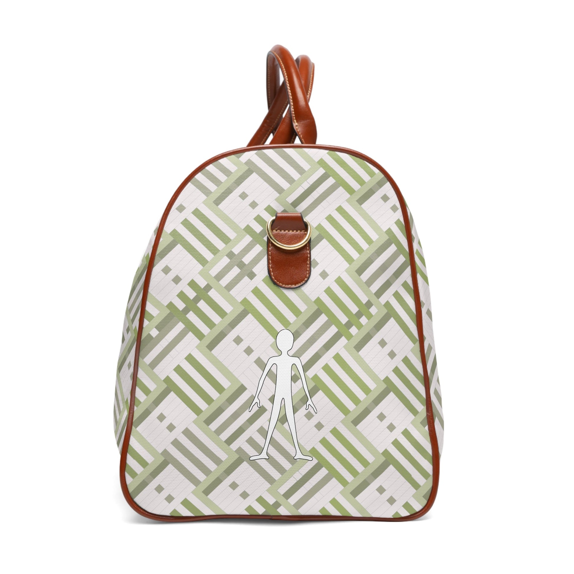 Waterproof Travel Bag – Olive Geometric Weekender Duffle with White Walker Icon Printify bakabo.club