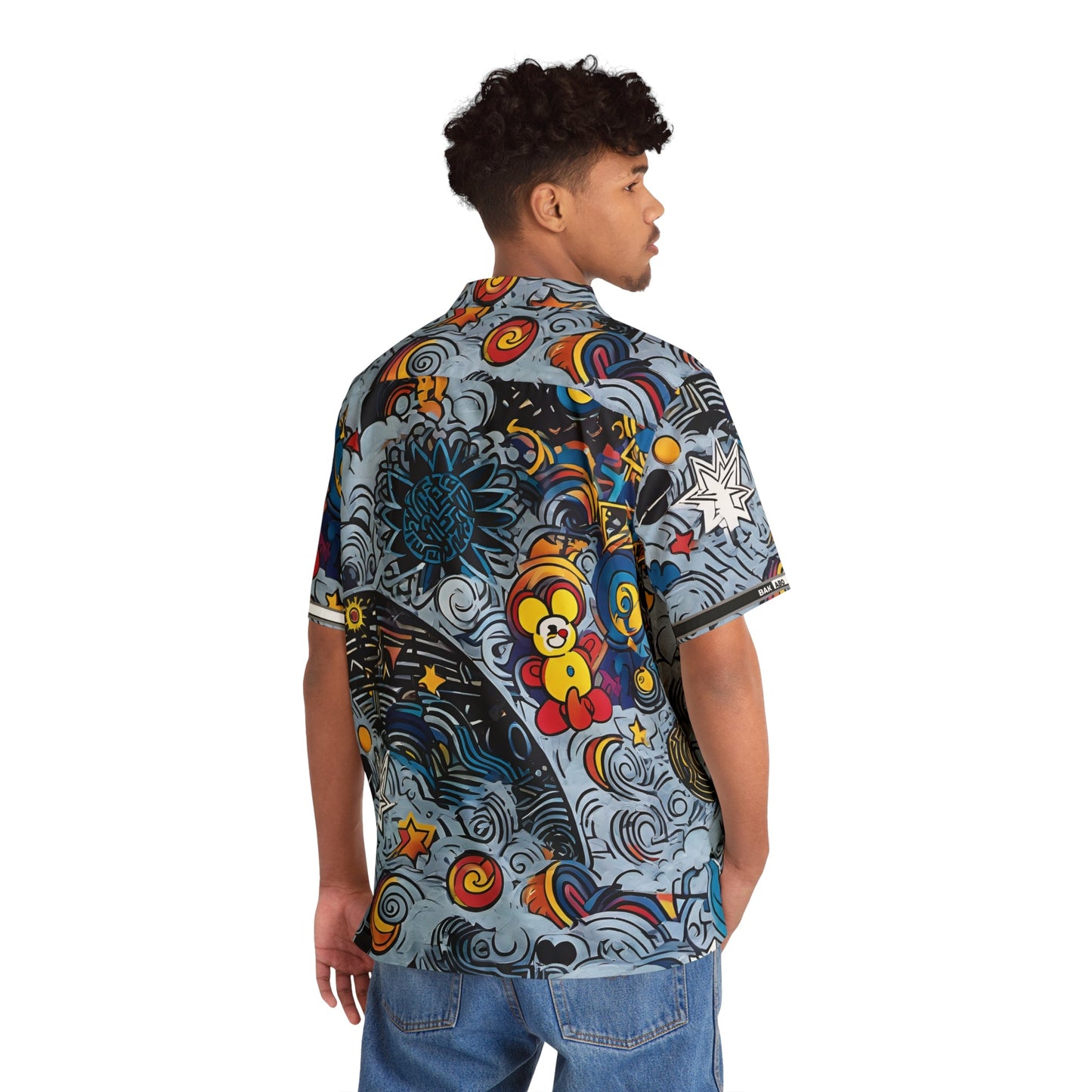 Psychedelic Surf Art Hawaiian Shirt — Colorful Ocean Waves & Stars AOP Printify bakabo.club