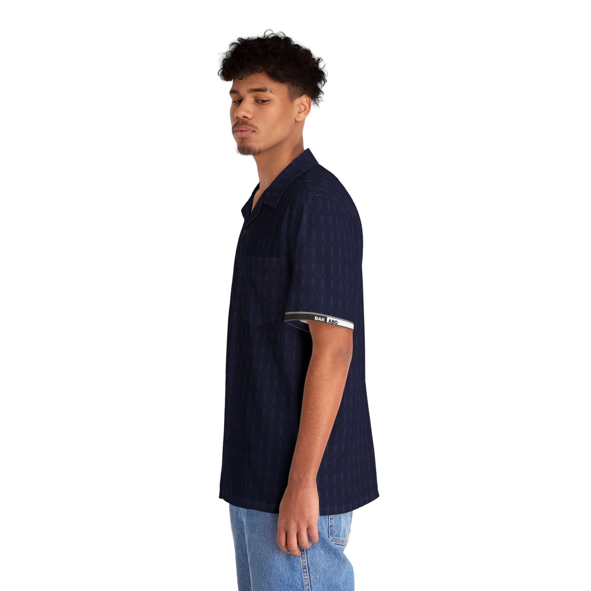 Men's Navy Geometric Hawaiian Shirt — Casual Resort Aloha Button-Up Printify bakabo.club