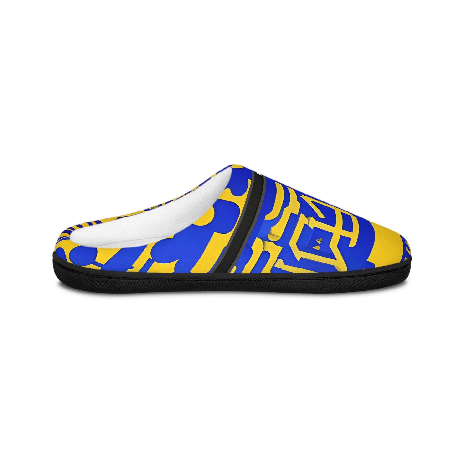 Graphic Pattern Women's Indoor Slippers — Bold Blue & Yellow Geometric Design BakAbo Studio BKS bakabo.club