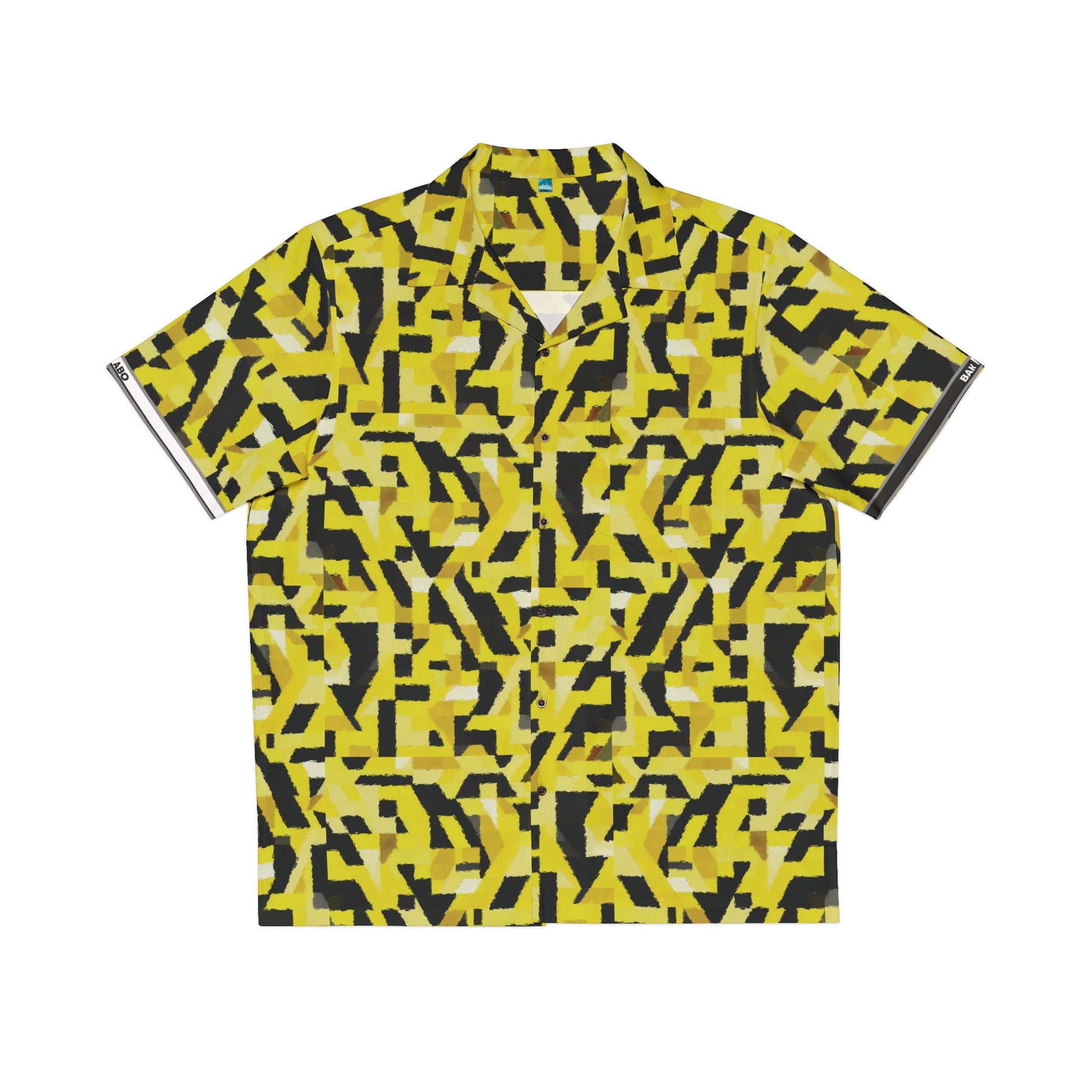 Yellow Geo Camo Hawaiian Shirt — Men's Bold Abstract Aloha Printify bakabo.club