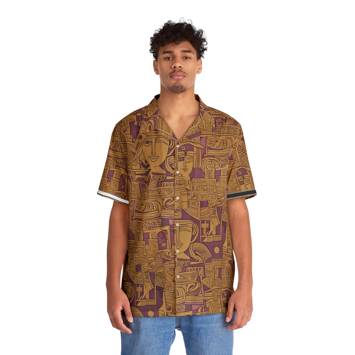 Abstract Retro Faces Hawaiian Shirt — Vintage Geometric AOP Men's Camp Shirt Printify bakabo.club