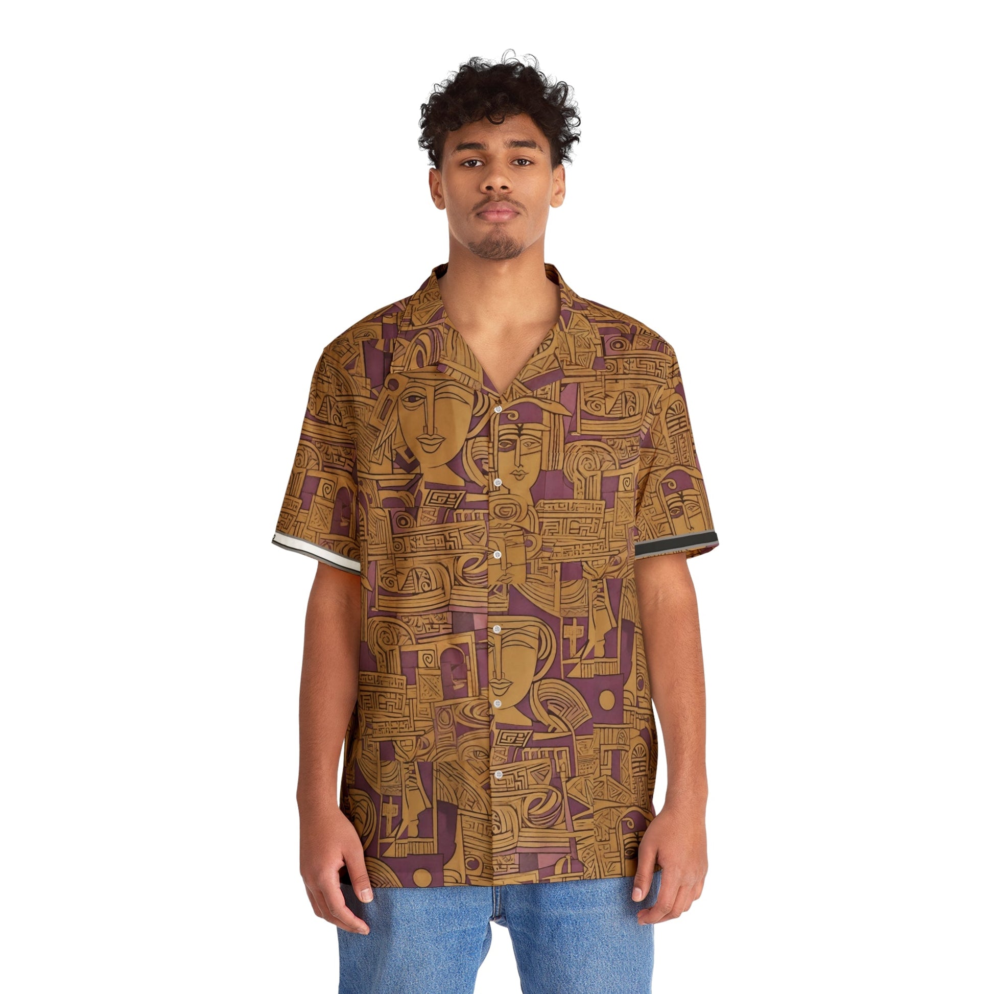 Abstract Retro Faces Hawaiian Shirt — Vintage Geometric AOP Men's Camp Shirt Printify bakabo.club
