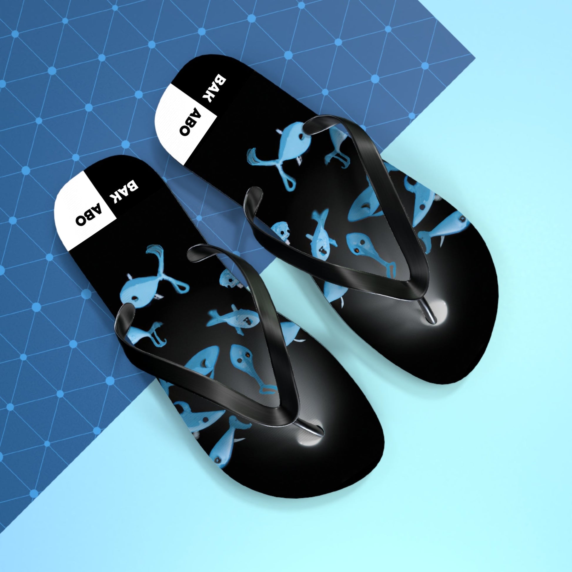 Blue Fish Pattern Flip Flops — Beach Sandals with Cute Fish Design Printify bakabo.club
