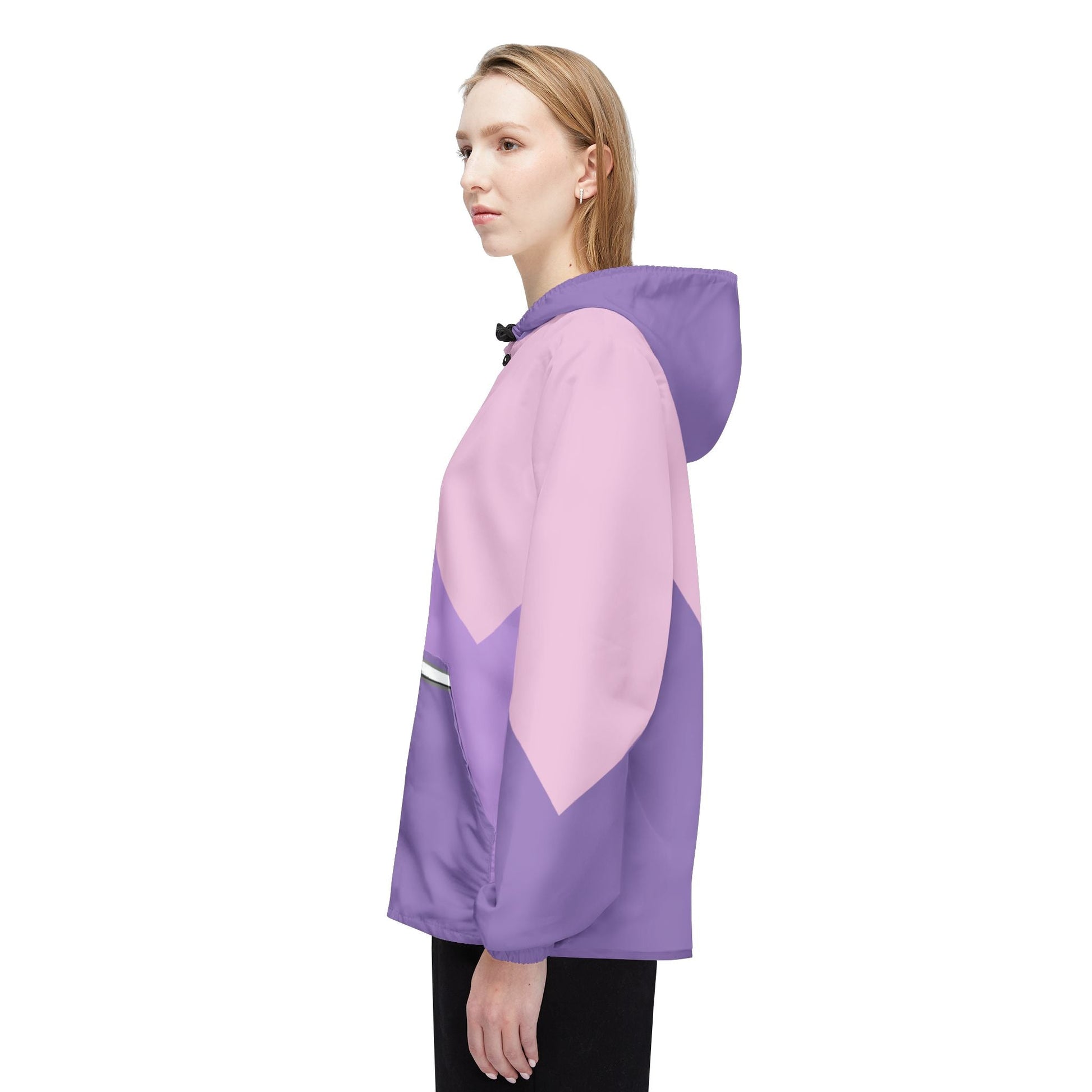 Pastel Chevron Windbreaker Jacket — Pink & Lavender Colorblock Hooded Jacket Printify bakabo.club