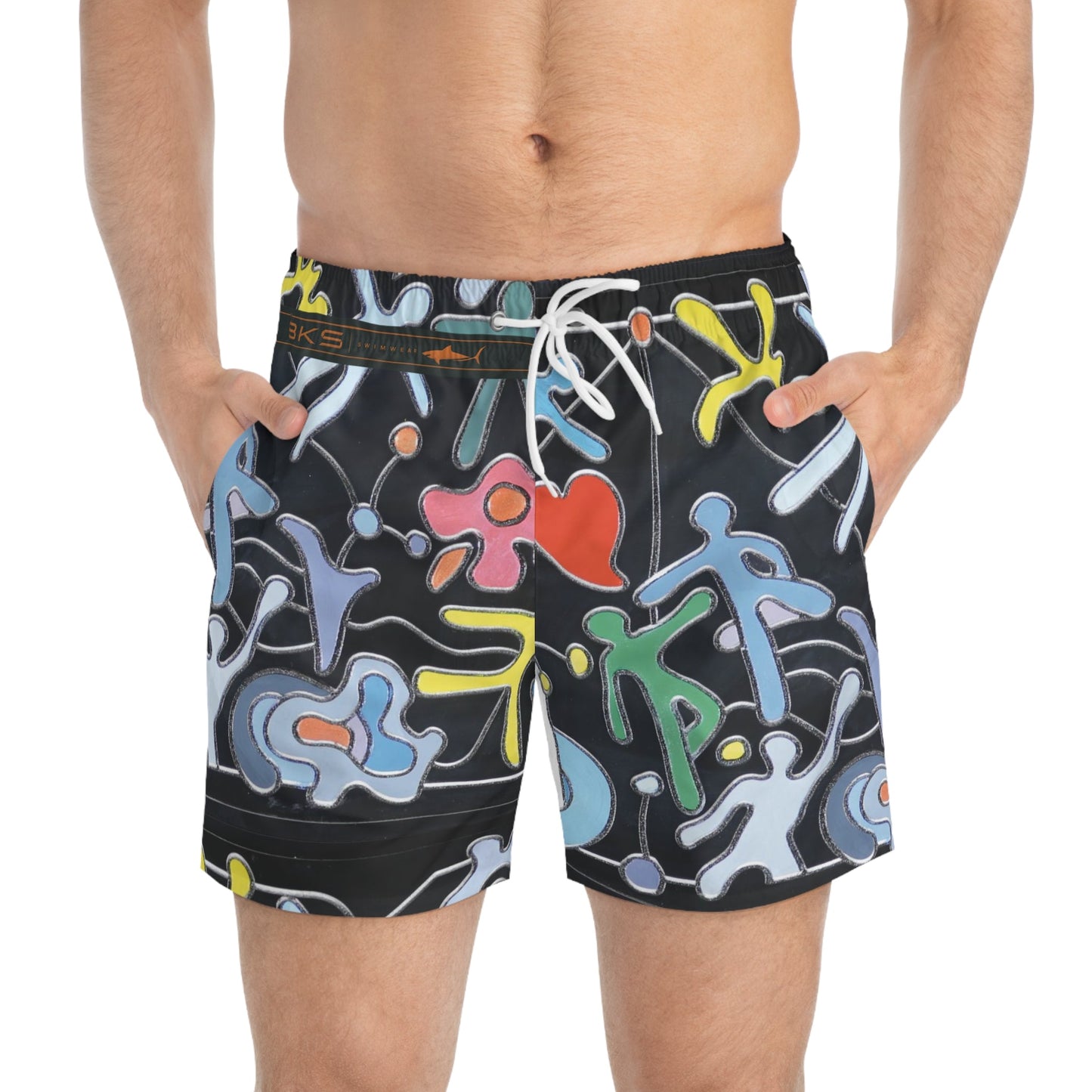 Abstract Pop Art Swim Trunks — Colorful Figurine Pattern Printify bakabo.club
