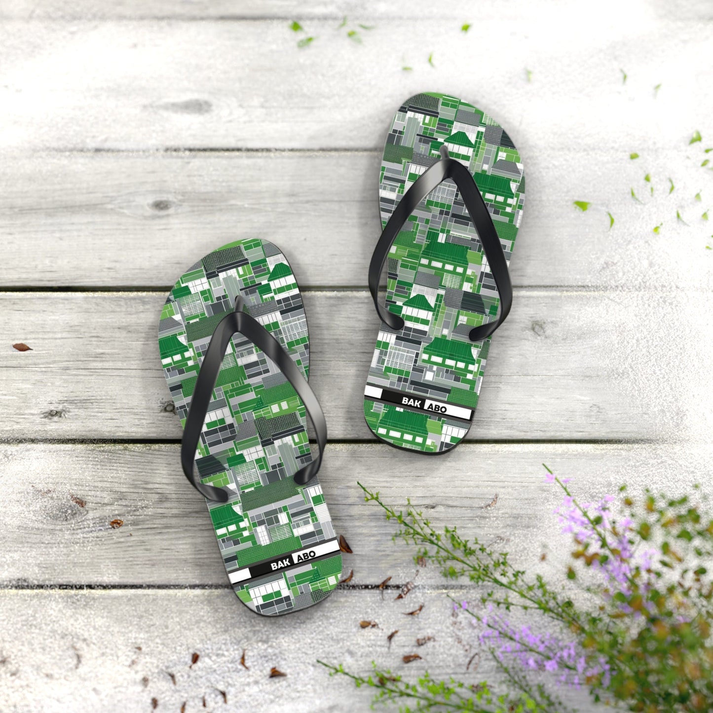 Green Geometric Flip Flops — Modern Pixelated Pattern Beach Sandals Printify bakabo.club