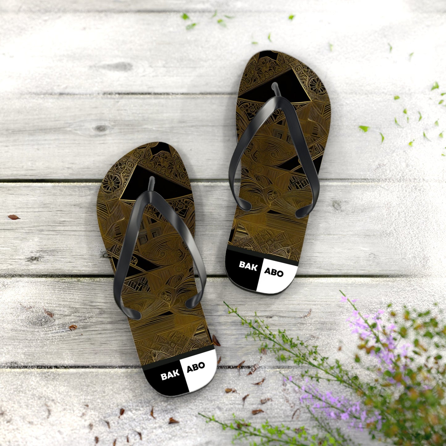 Flip Flops — Geometric Gold Tribal Pattern Beach Sandals Printify bakabo.club