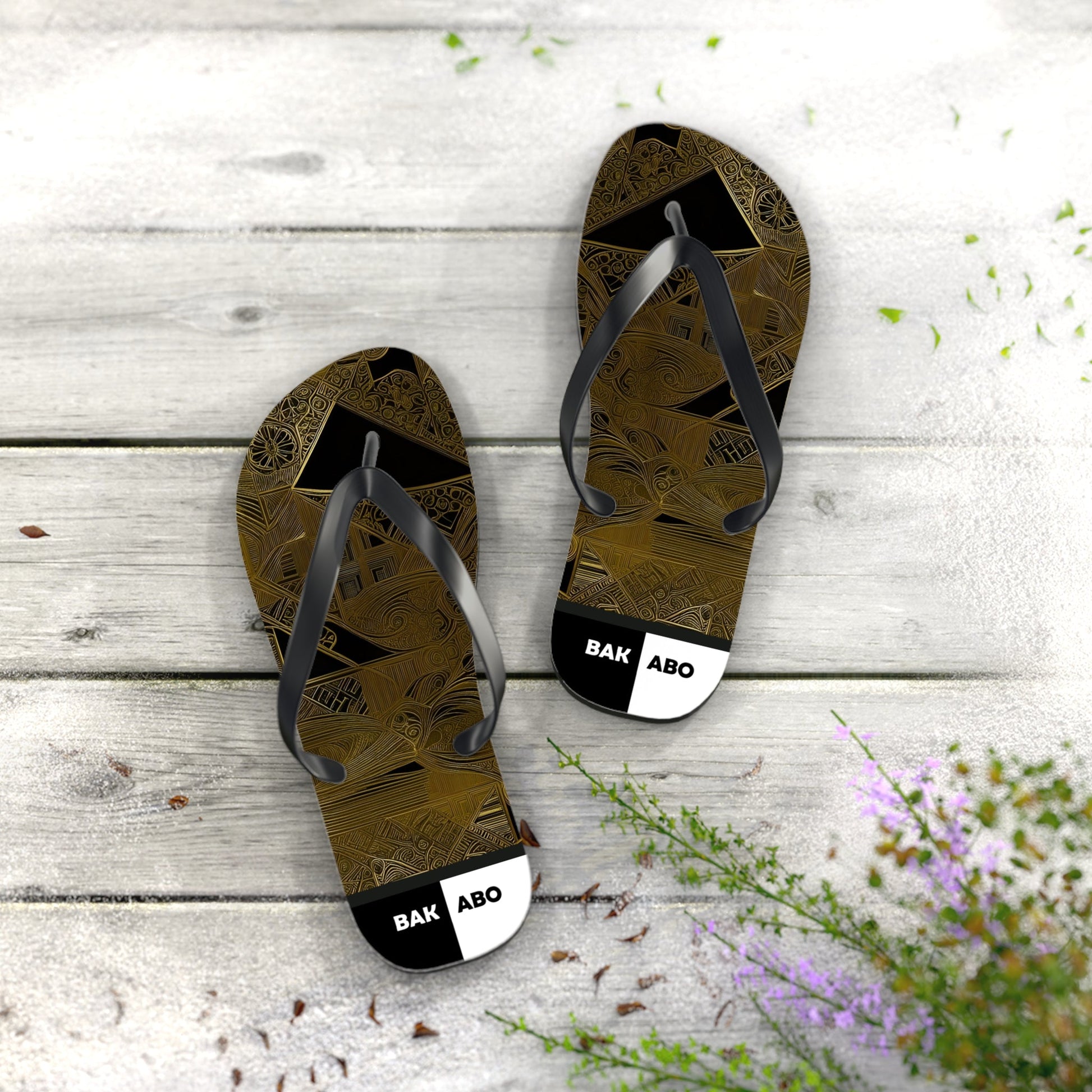 Flip Flops — Geometric Gold Tribal Pattern Beach Sandals Printify bakabo.club