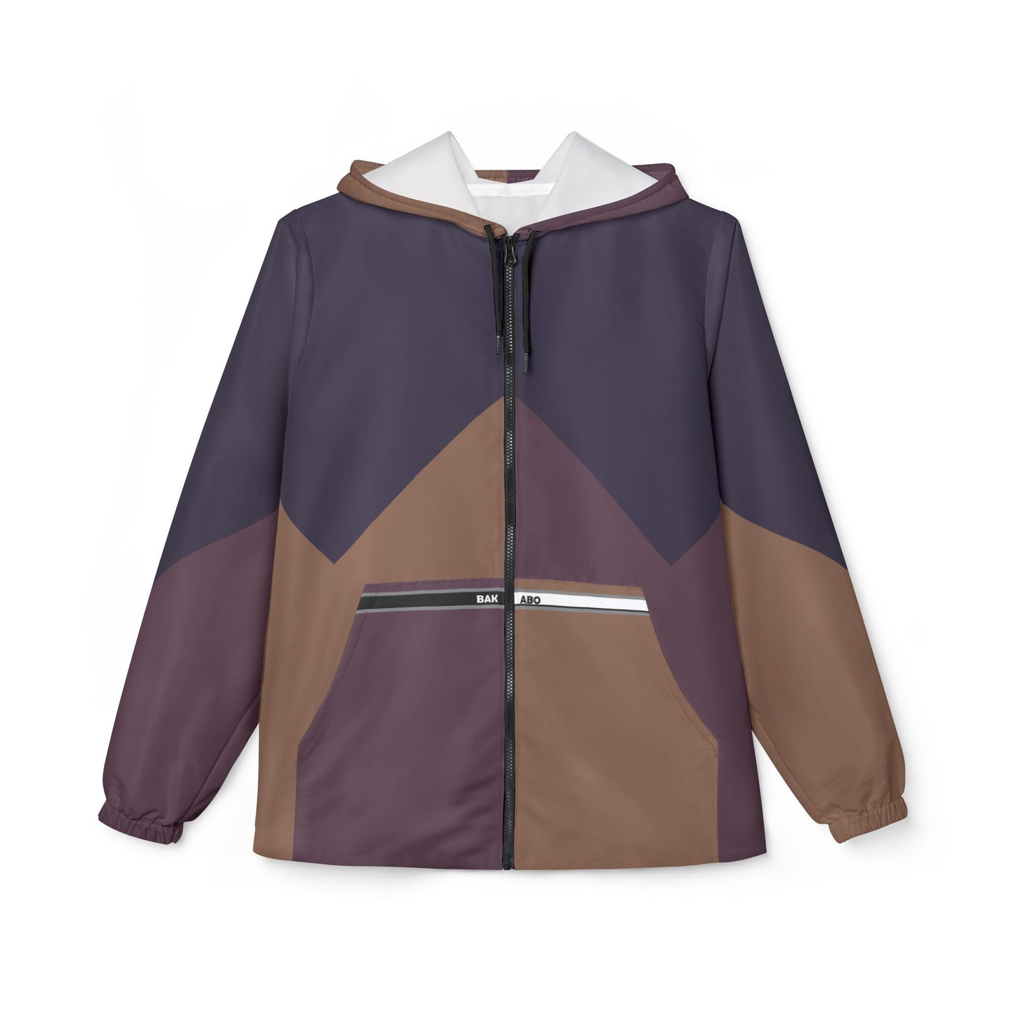 Geometric Chevron Windbreaker Jacket – Brown & Plum Colorblock Hooded Outerwear Printify bakabo.club