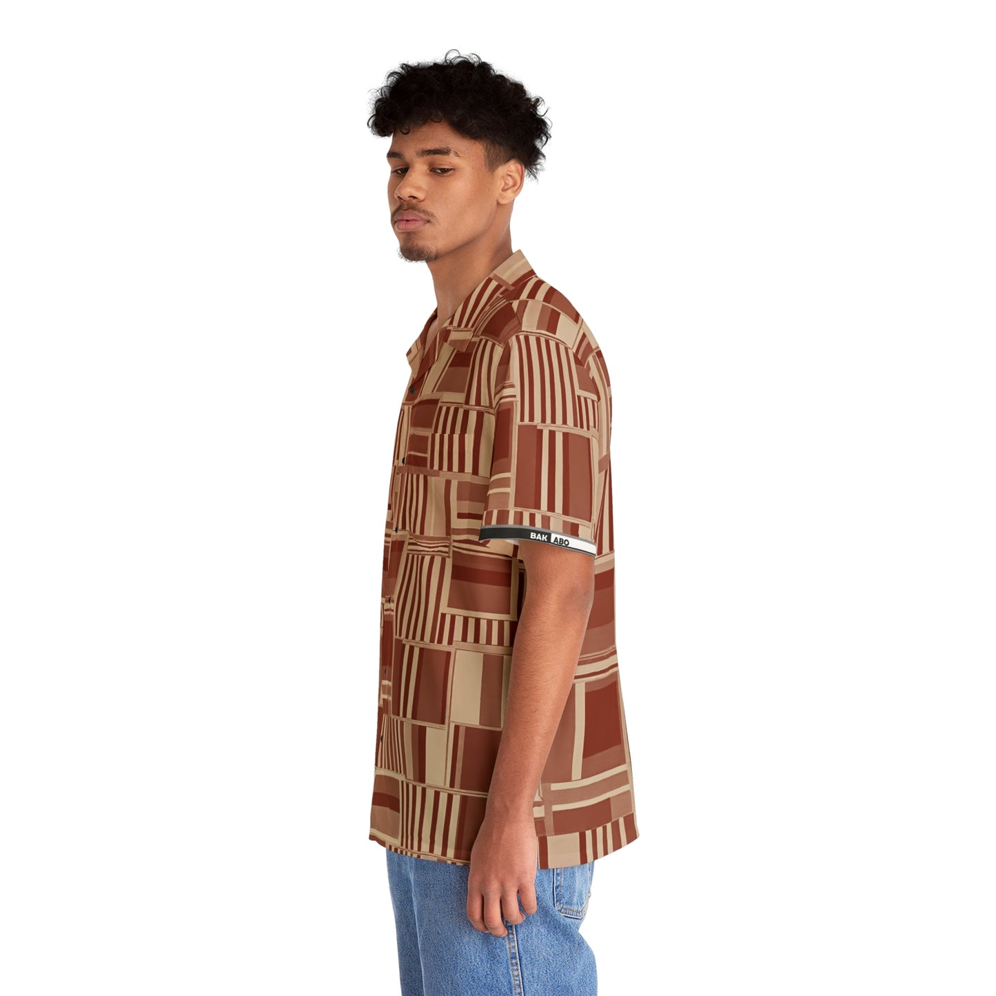 Retro Geometric Hawaiian Shirt — Brown Block Pattern AOP Printify bakabo.club