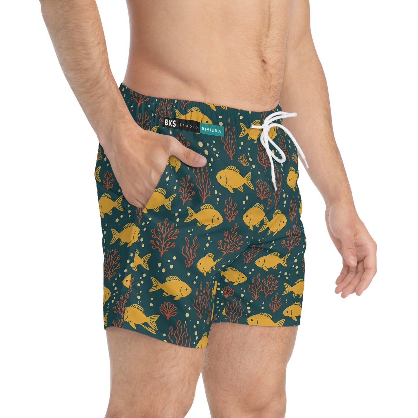 BKS Riviera Yellow Fish™ Swim Trunks