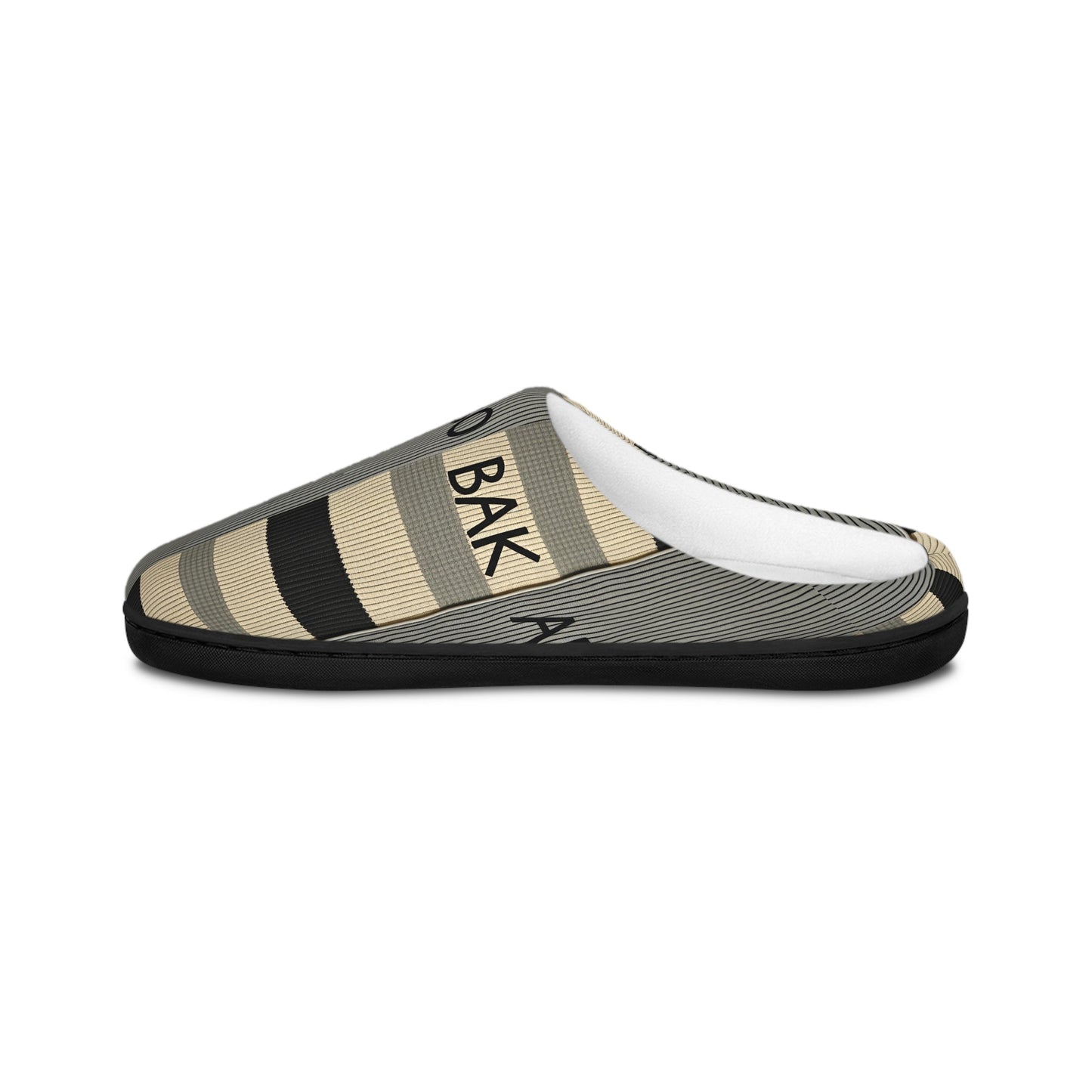 Striped Cozy Slippers — Neutral 'BAK ABO' Pattern Indoor Slides for Women BakAbo Studio BKS bakabo.club